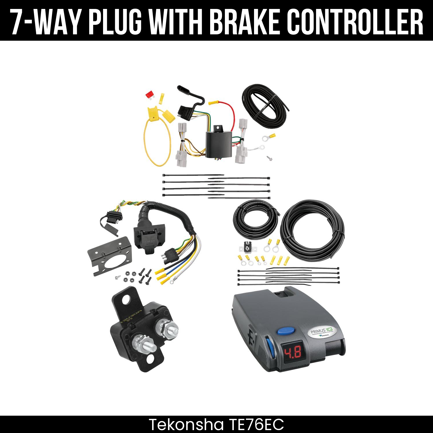 Trailer Wiring 7-Way Plug w/ Bracket , Tekonsha Primus IQ Brake Control