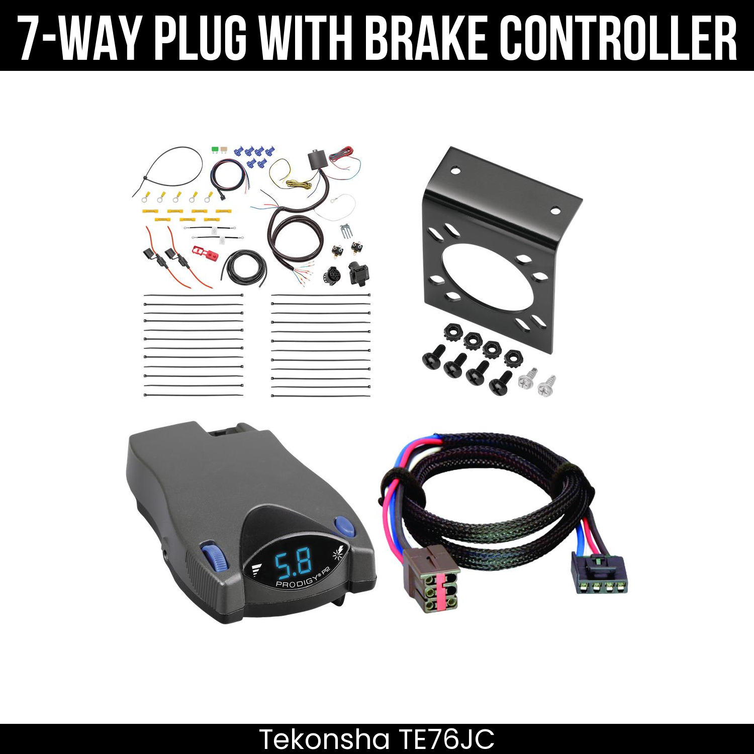 Trailer Wiring 7-Way Plug w/ Bracket , Tekonsha Prodigy P2 Brake Control