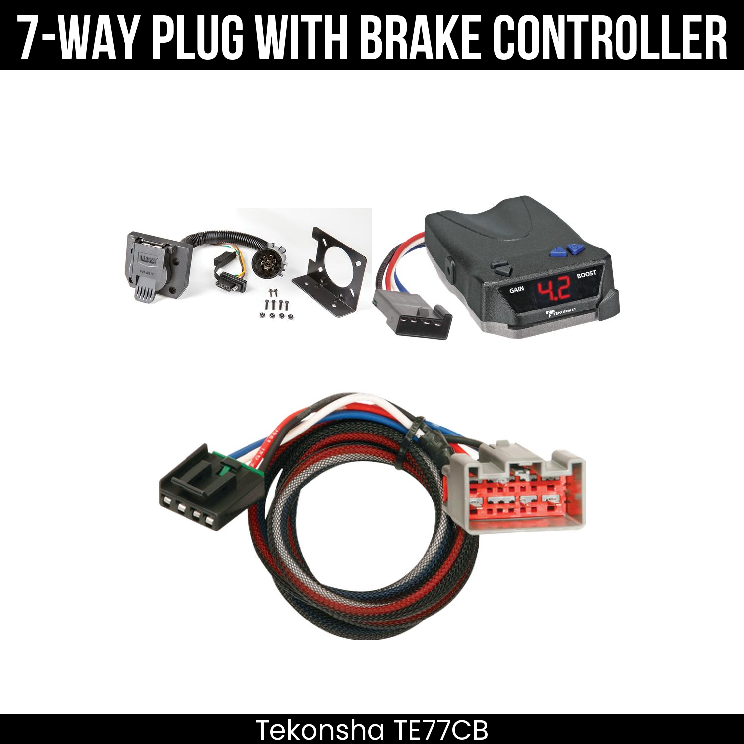 Trailer Wiring 7-Way Plug w/ Bracket , Tekonsha Brake EVN Control
