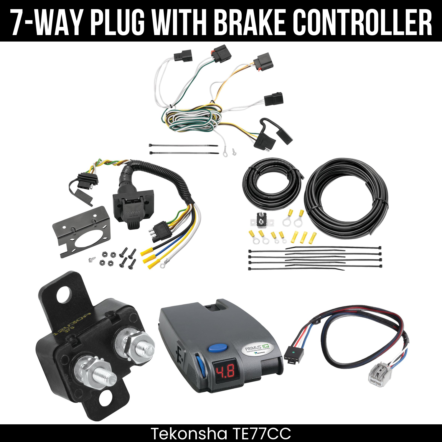 Trailer Wiring 7-Way Plug w/ Bracket , Tekonsha Primus IQ Brake Control