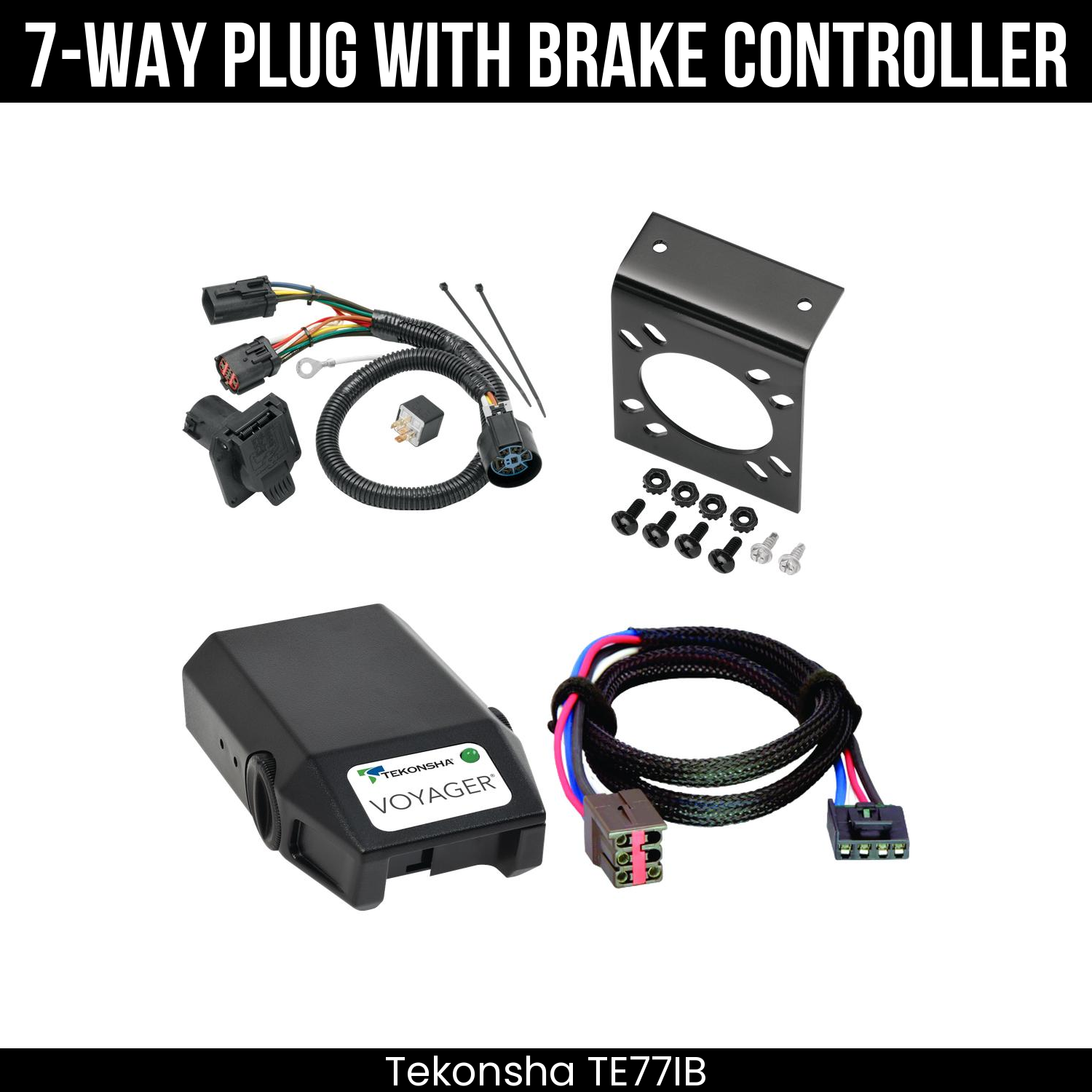 Trailer Wiring 7-Way Plug w/ Bracket , Tekonsha Voyager Brake Control