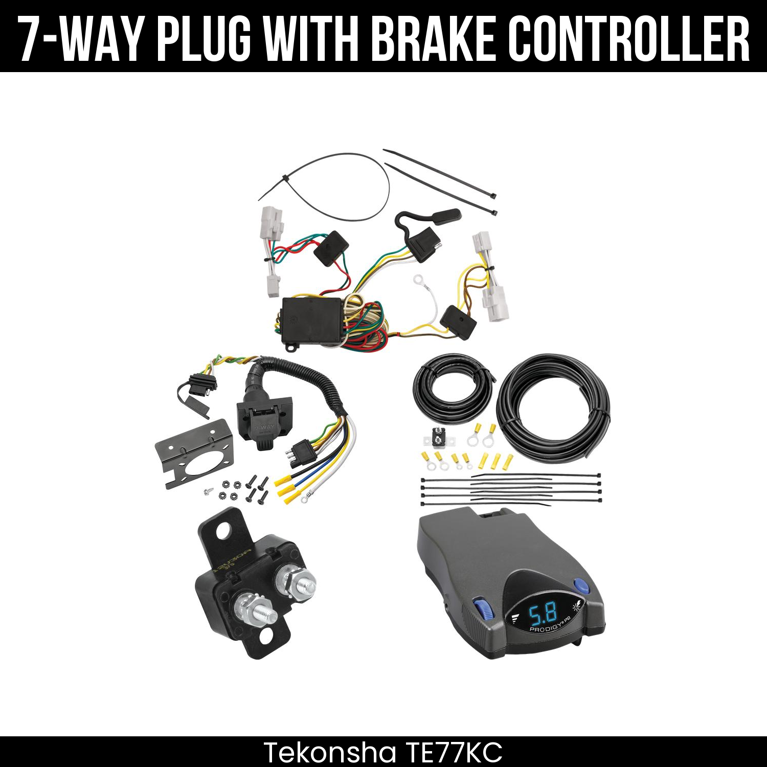 Trailer Wiring 7-Way Plug w/ Bracket , Tekonsha Prodigy P2 Brake Control