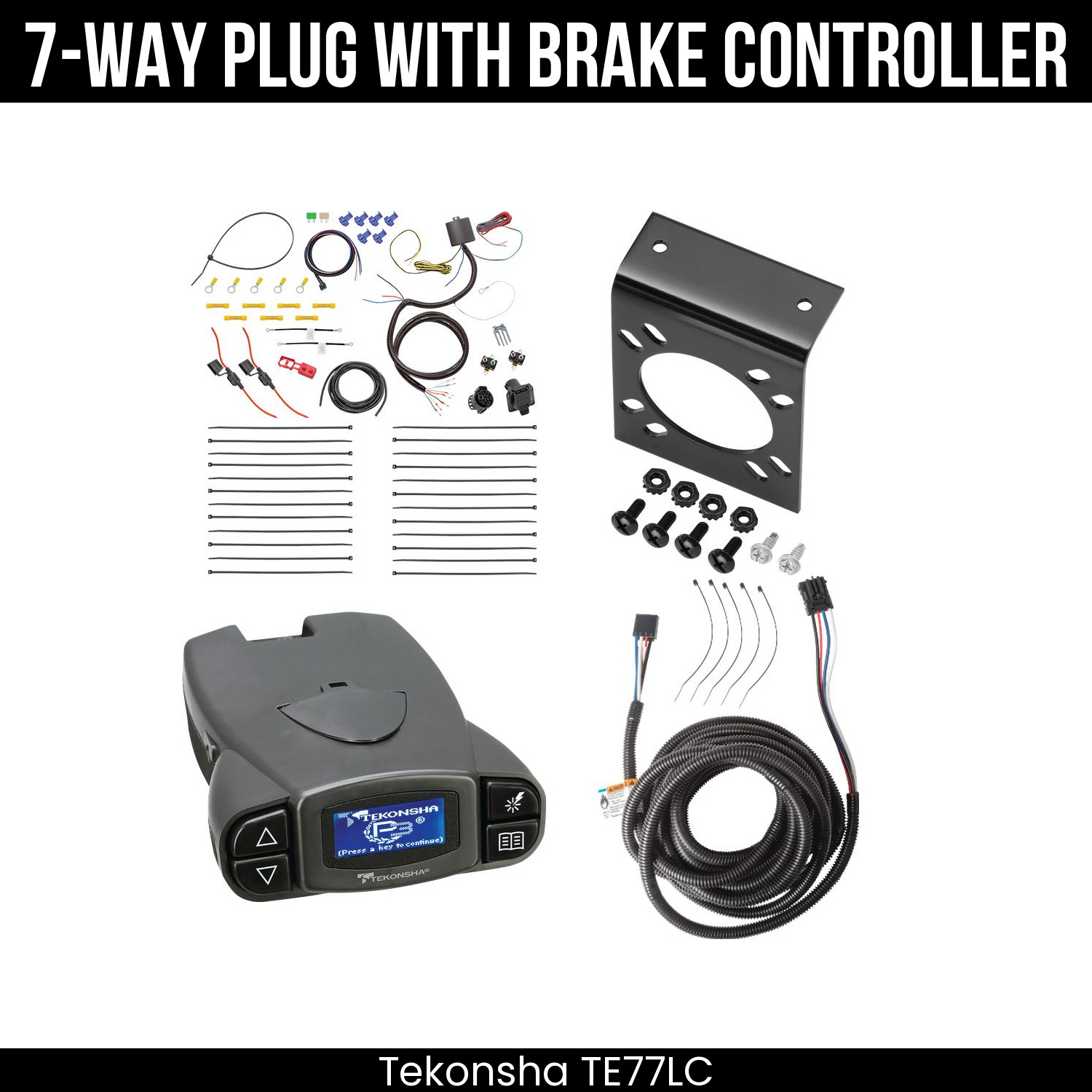 Trailer Wiring 7-Way Plug w/ Bracket , Tekonsha Prodigy P3 Brake Control