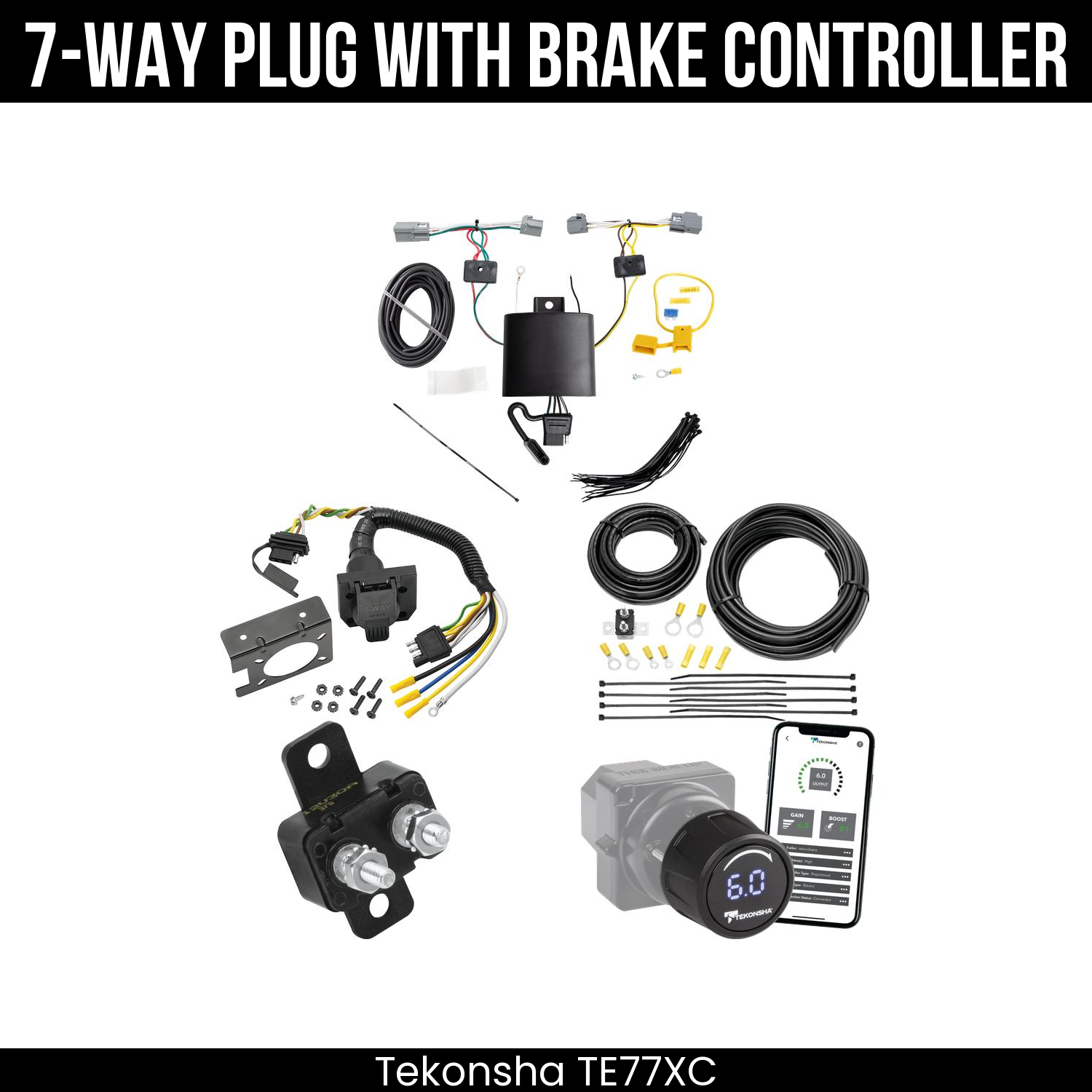 Trailer Wiring 7-Way Plug w/ Bracket , Tekonsha Prodigy iD Smart Brake Control
