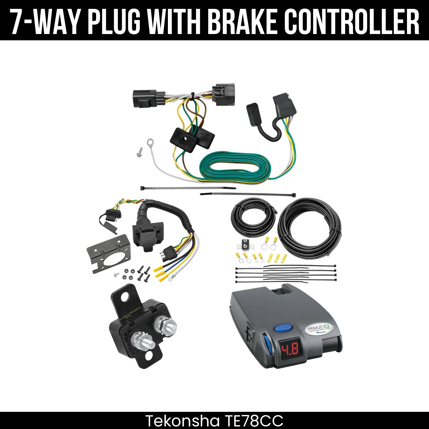 Trailer Wiring 7-Way Plug w/ Bracket , Tekonsha Primus IQ Brake Control