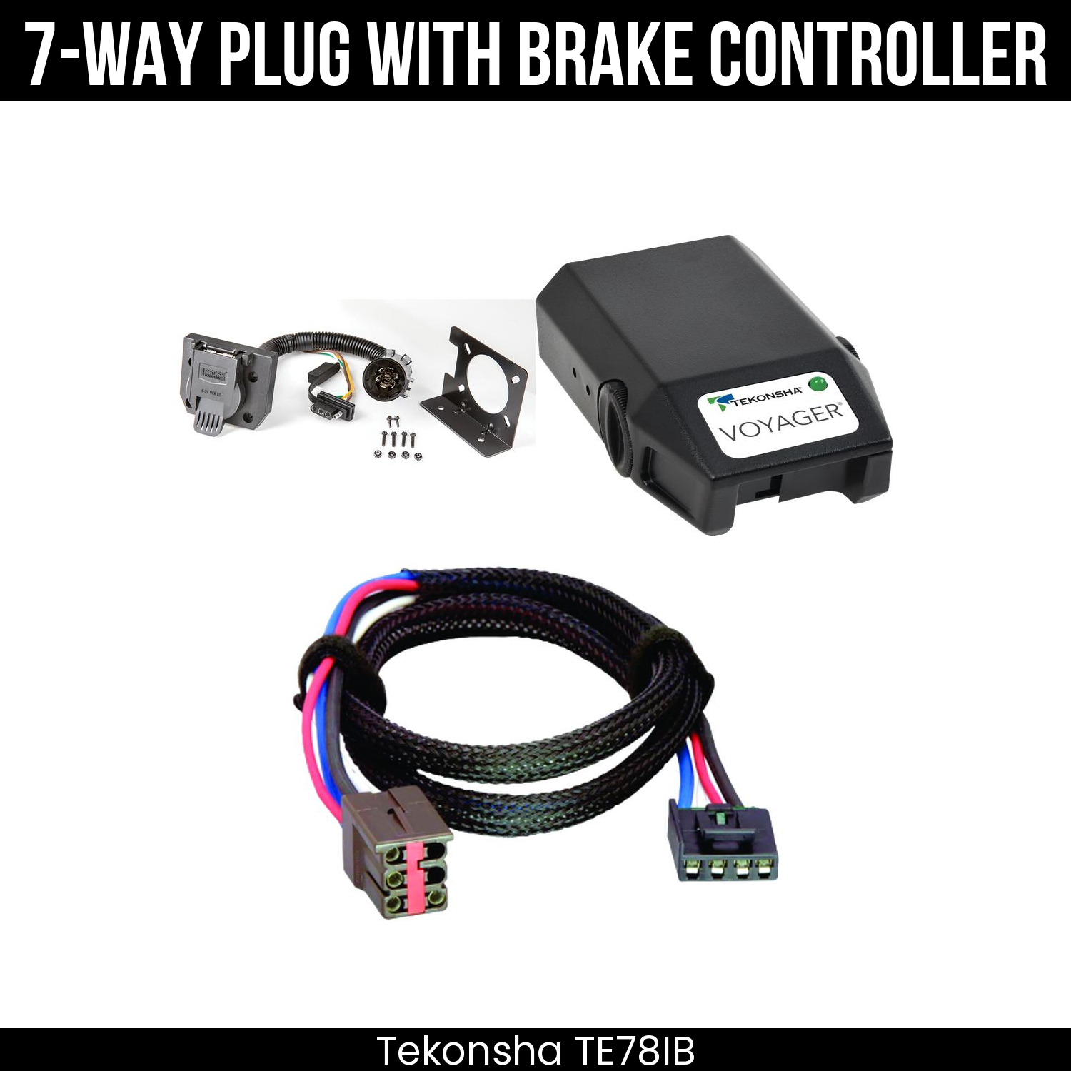 Trailer Wiring 7-Way Plug w/ Bracket , Tekonsha Voyager Brake Control