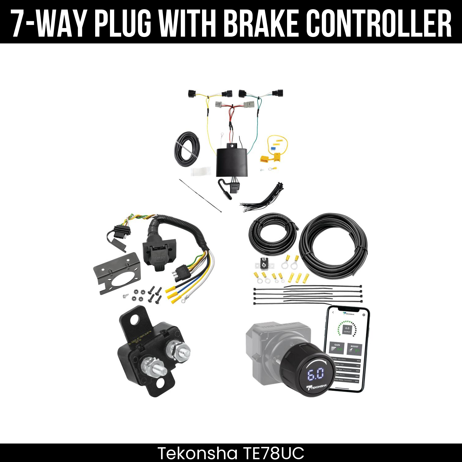 Trailer Wiring 7-Way Plug w/ Bracket , Tekonsha Prodigy iD Smart Brake Control