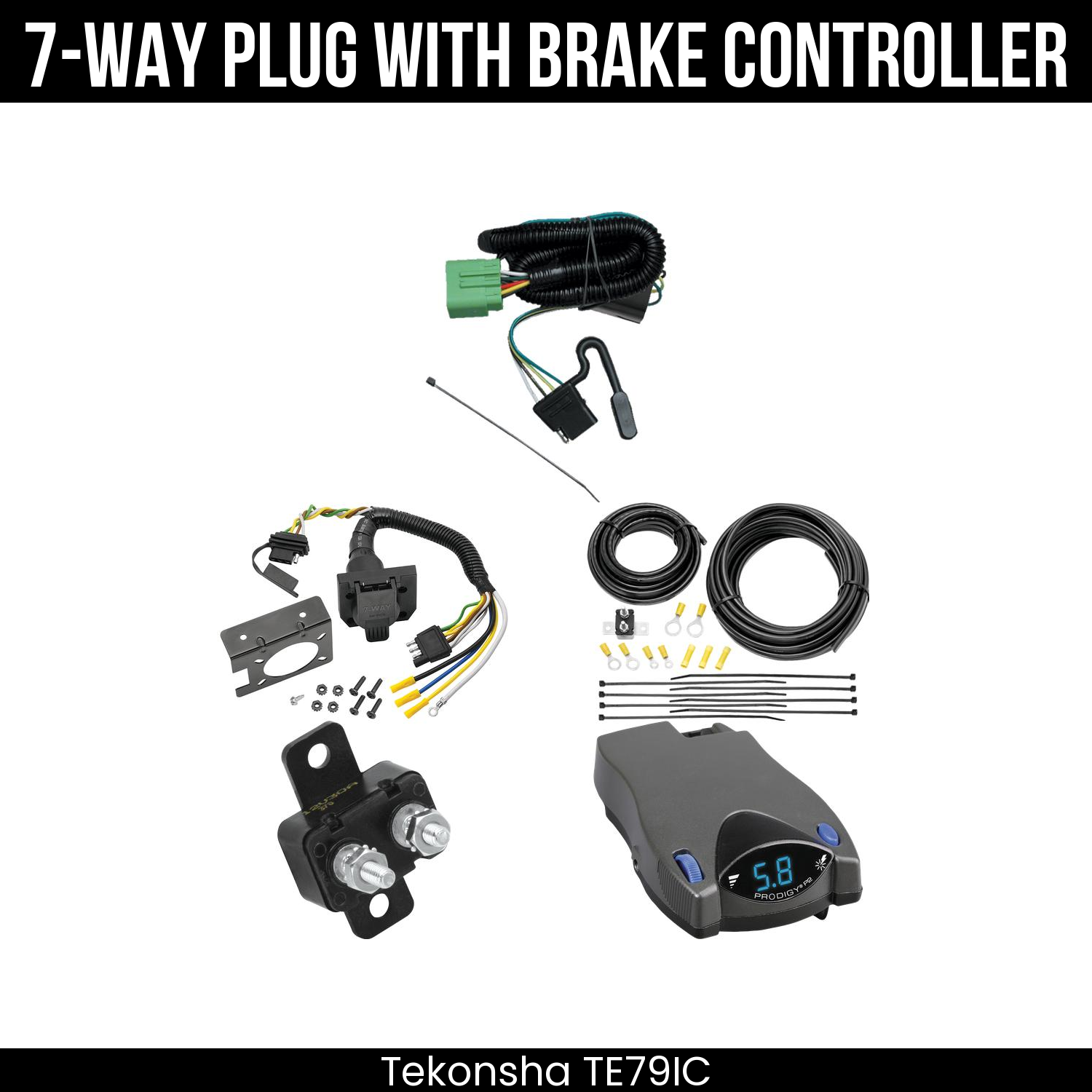 Trailer Wiring 7-Way Plug w/ Bracket , Tekonsha Prodigy P2 Brake Control