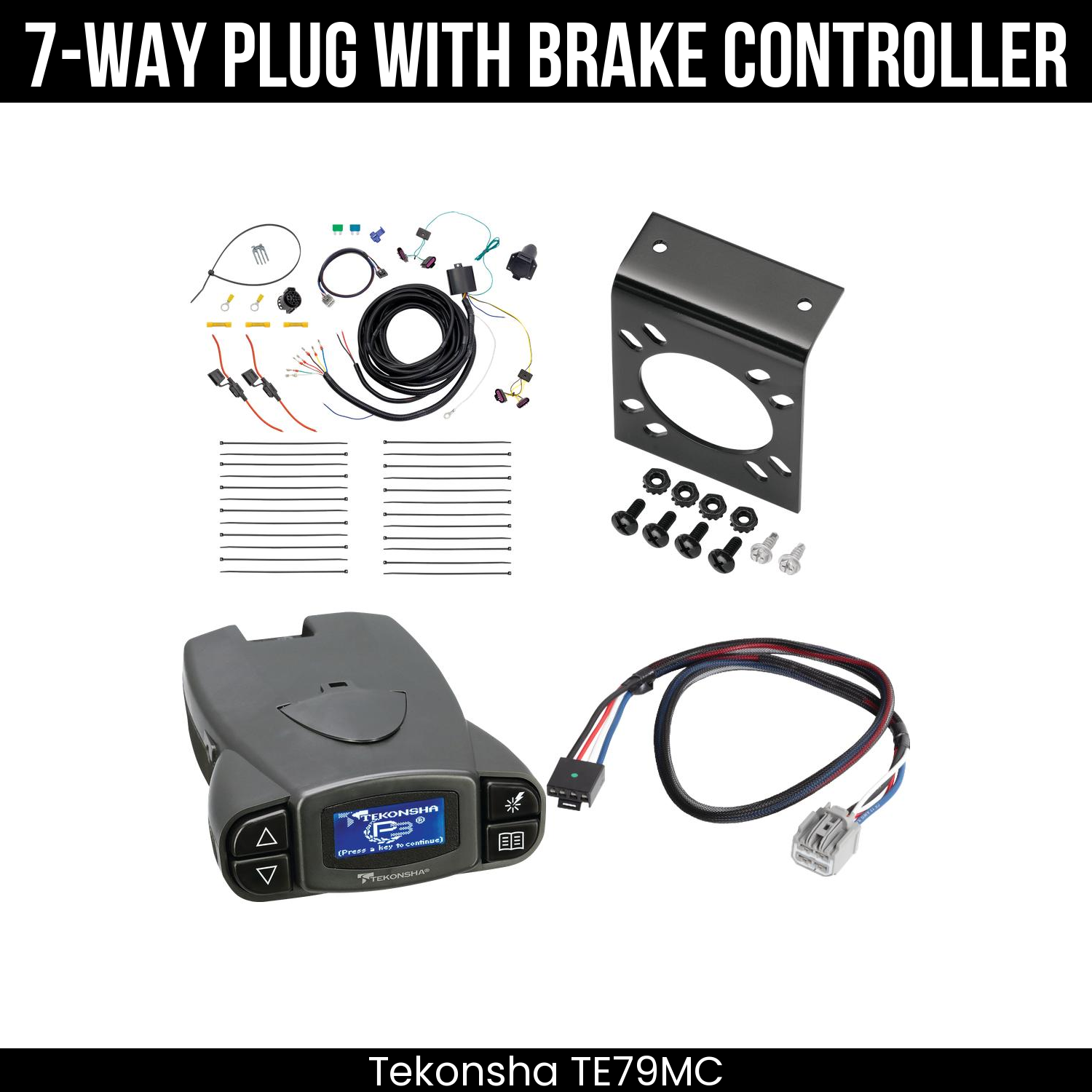 Trailer Wiring 7-Way Plug w/ Bracket , Tekonsha Prodigy P3 Brake Control