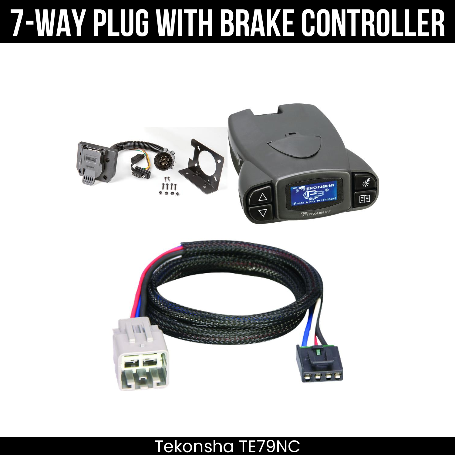 Trailer Wiring 7-Way Plug w/ Bracket , Tekonsha Prodigy P3 Brake Control
