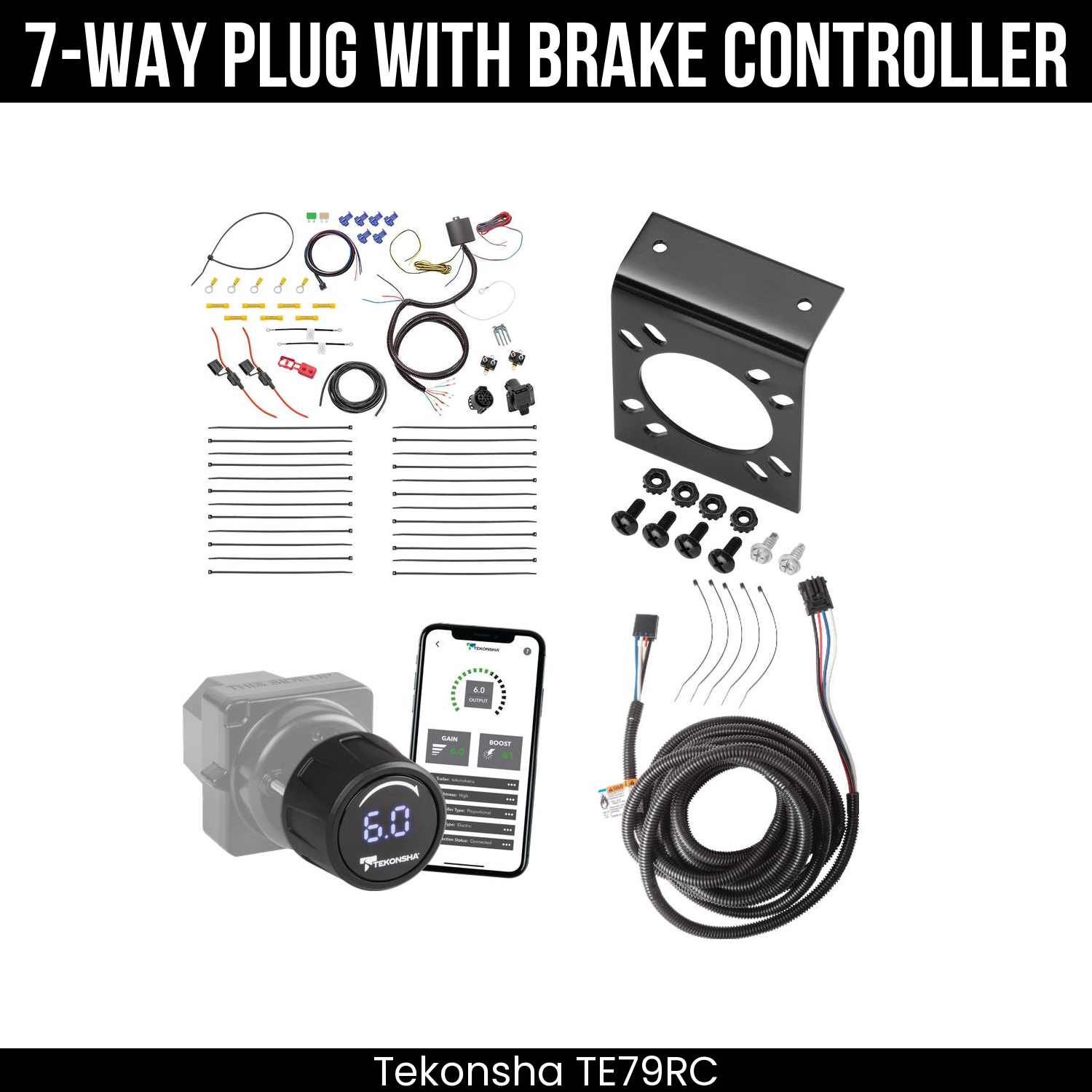 Trailer Wiring 7-Way Plug w/ Bracket , Tekonsha Prodigy iD Smart Brake Control