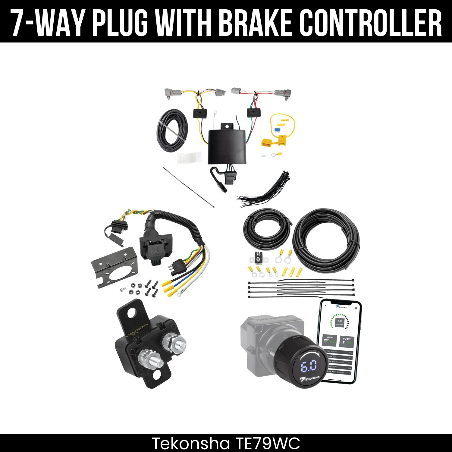 Trailer Wiring 7-Way Plug w/ Bracket , Tekonsha Prodigy iD Smart Brake Control