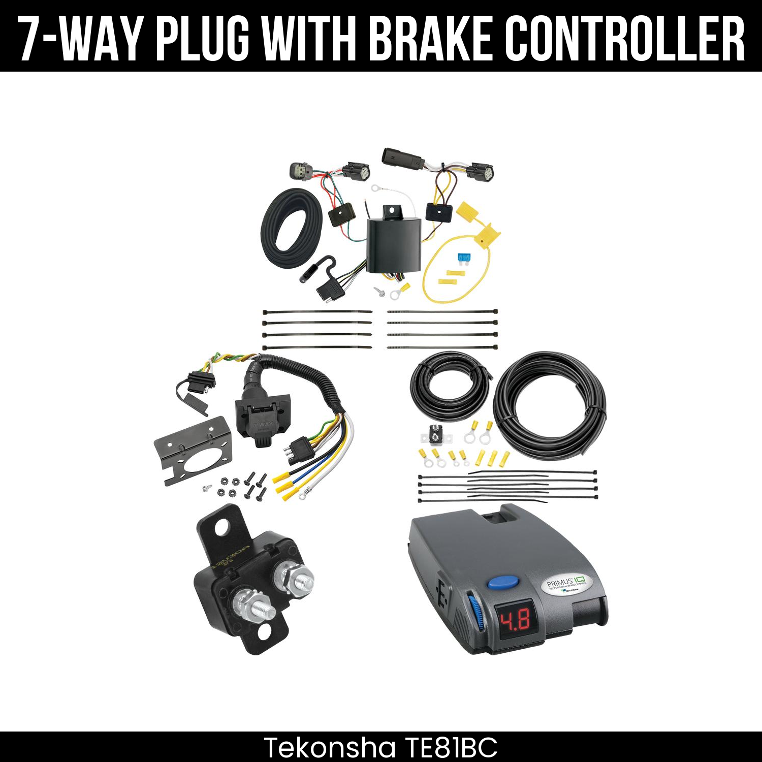 Trailer Wiring 7-Way Plug w/ Bracket , Tekonsha Primus IQ Brake Control