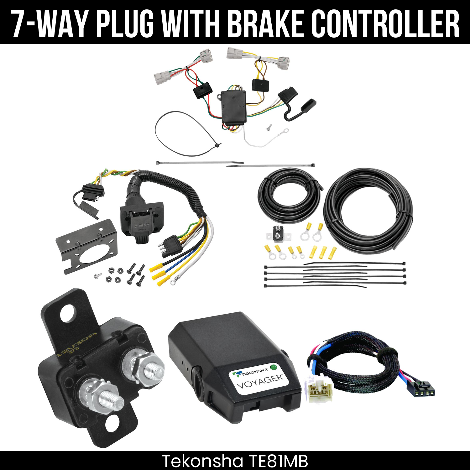 Trailer Wiring 7-Way Plug w/ Bracket , Tekonsha Voyager Brake Control