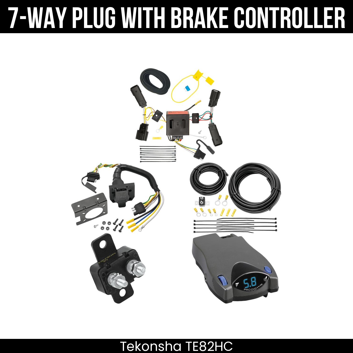 Trailer Wiring 7-Way Plug w/ Bracket , Tekonsha Prodigy P2 Brake Control