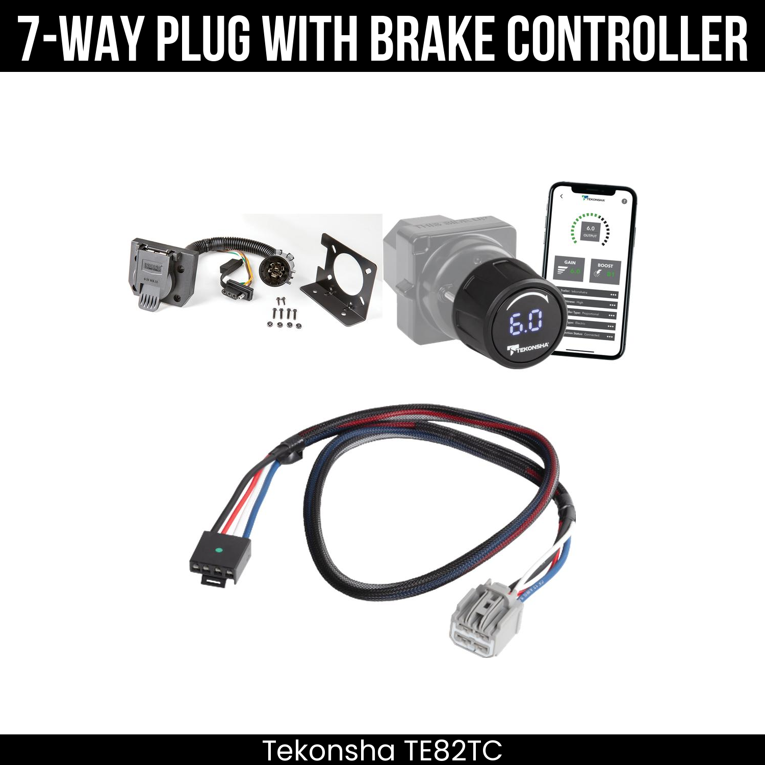Trailer Wiring 7-Way Plug w/ Bracket , Tekonsha Prodigy iD Smart Brake Control