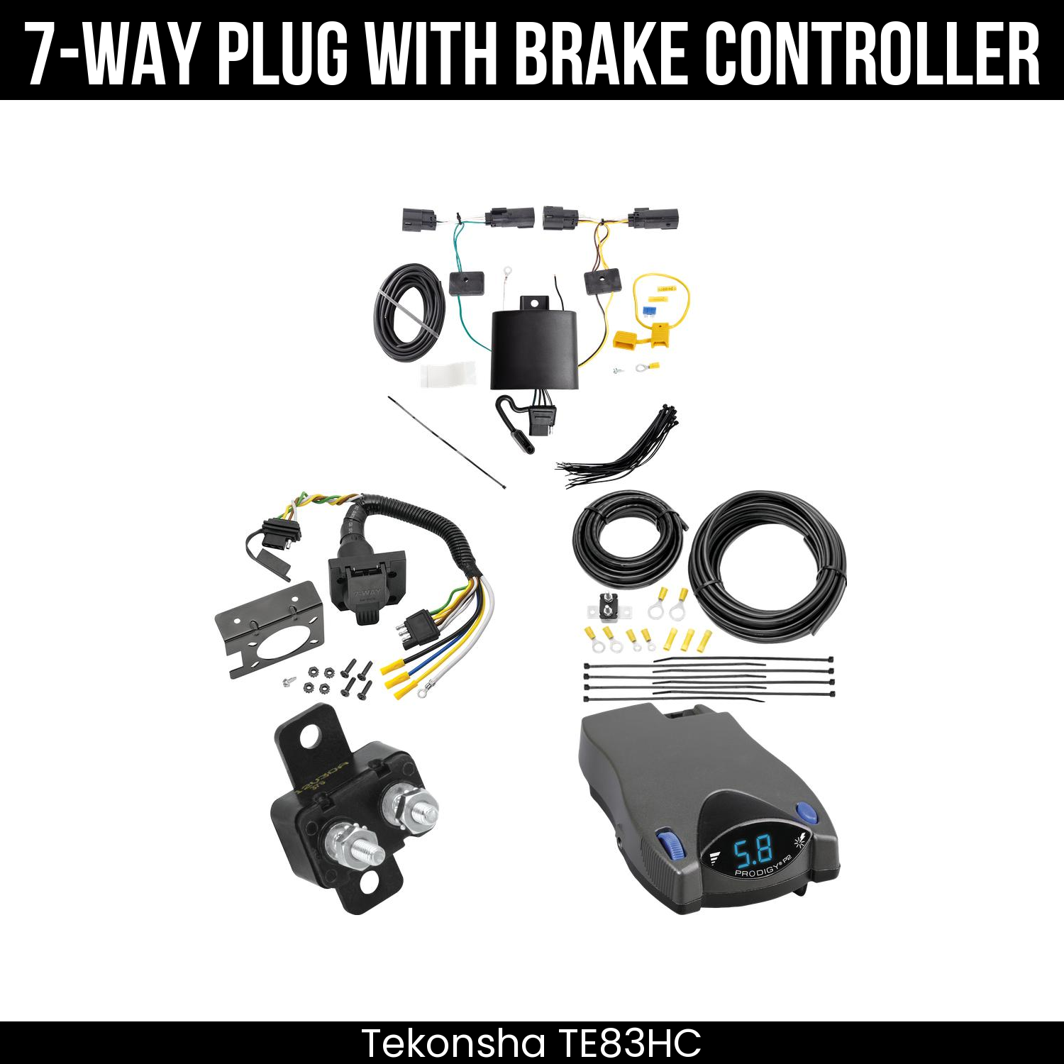 Trailer Wiring 7-Way Plug w/ Bracket , Tekonsha Prodigy P2 Brake Control