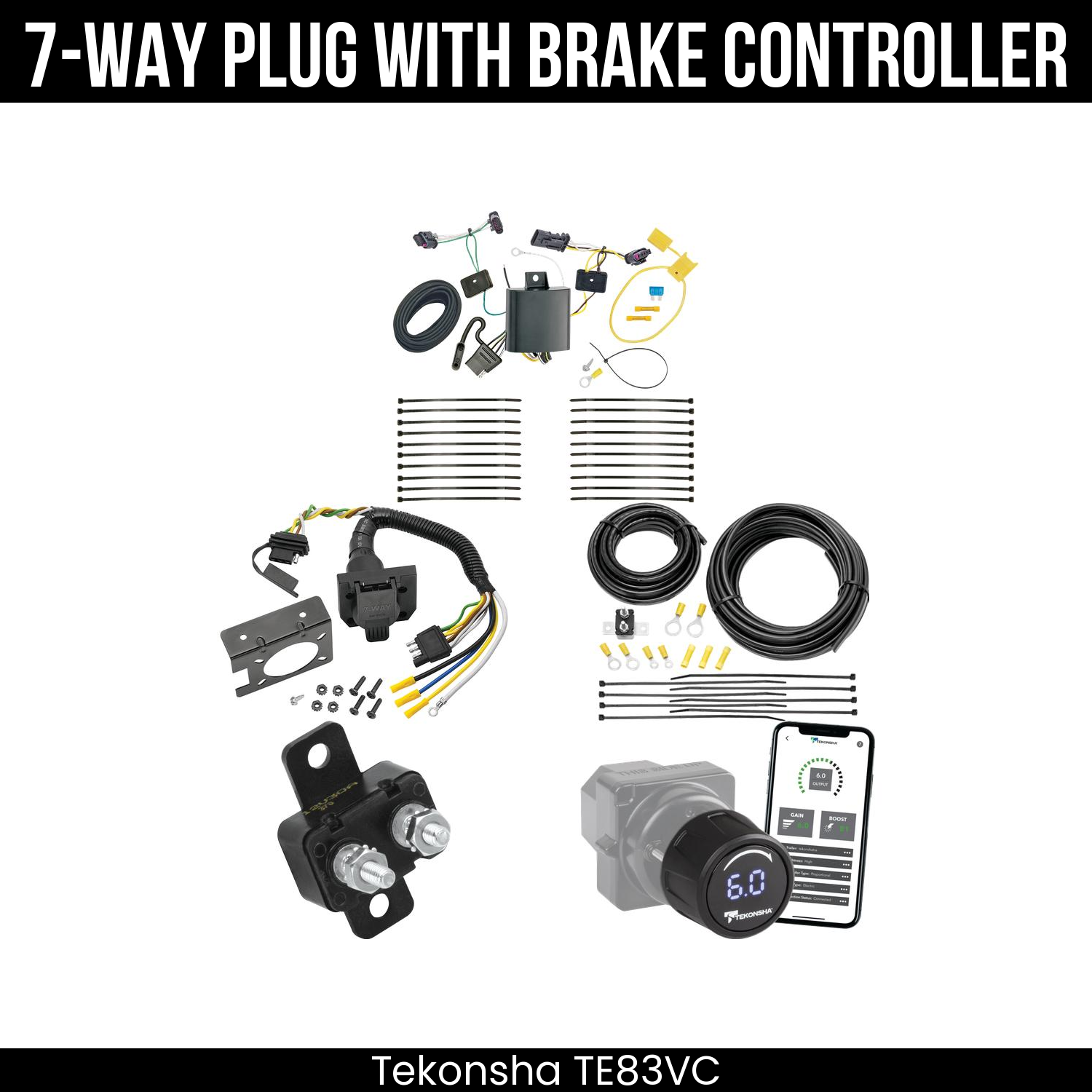 Trailer Wiring 7-Way Plug w/ Bracket , Tekonsha Prodigy iD Smart Brake Control