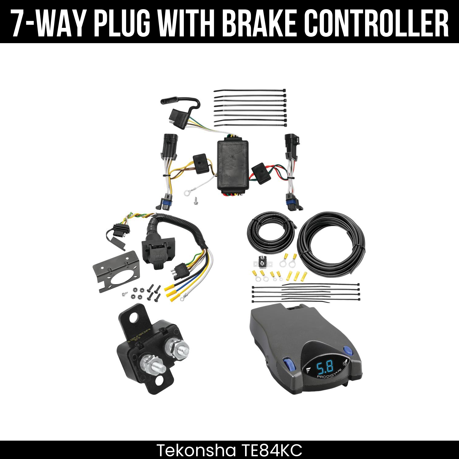 Trailer Wiring 7-Way Plug w/ Bracket , Tekonsha Prodigy P2 Brake Control