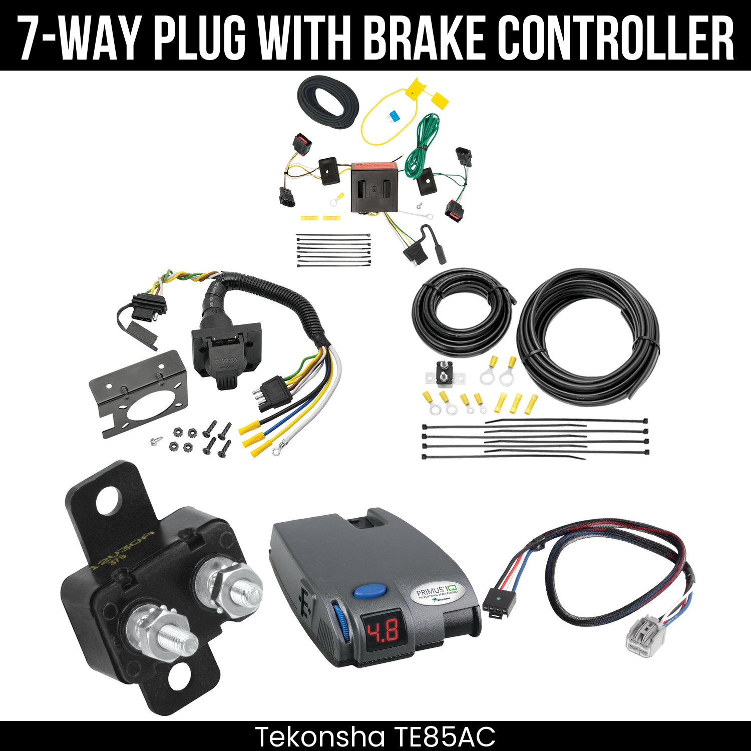 Trailer Wiring 7-Way Plug w/ Bracket , Tekonsha Primus IQ Brake Control