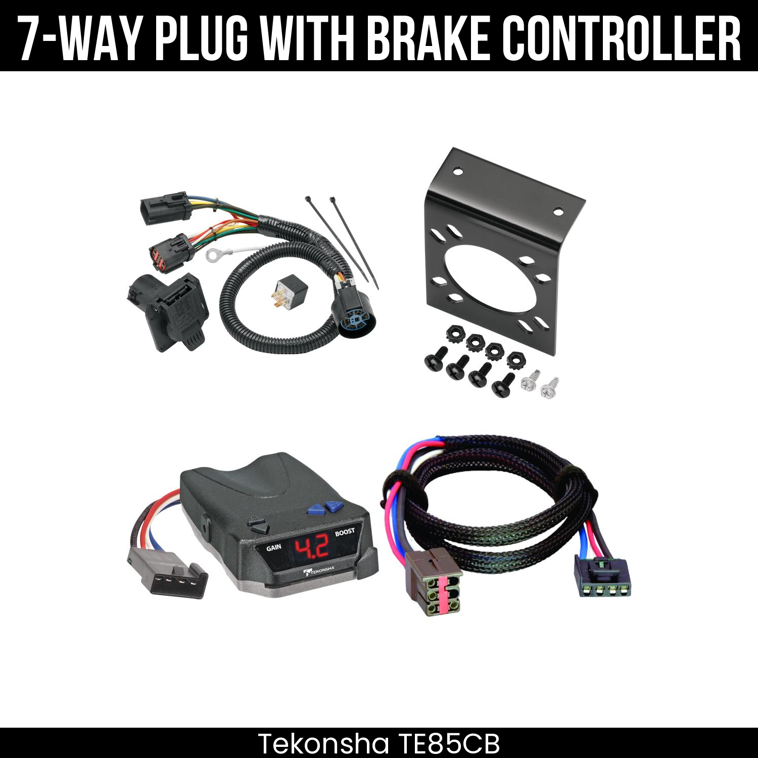 Trailer Wiring 7-Way Plug w/ Bracket , Tekonsha Brake EVN Control