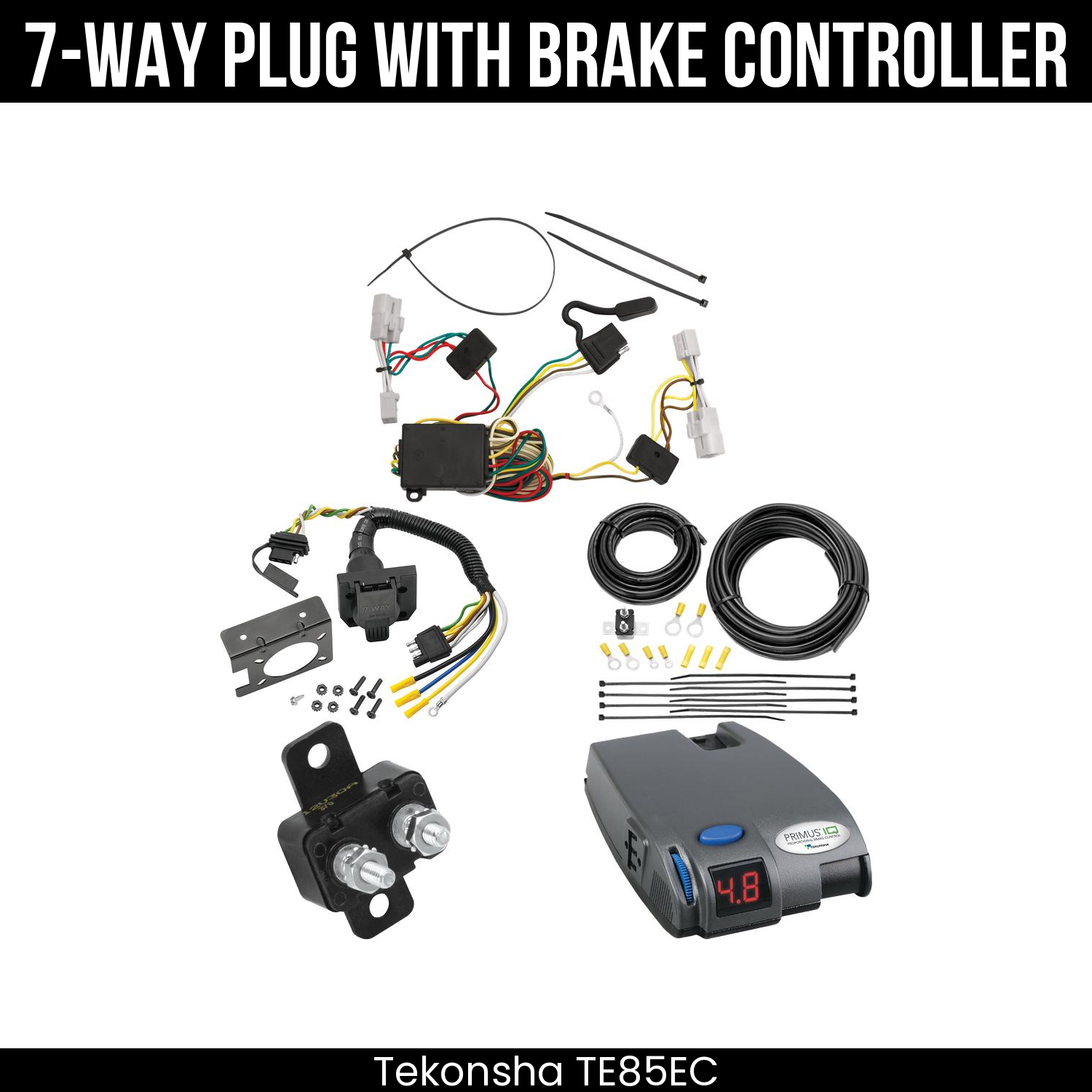 Trailer Wiring 7-Way Plug w/ Bracket , Tekonsha Primus IQ Brake Control