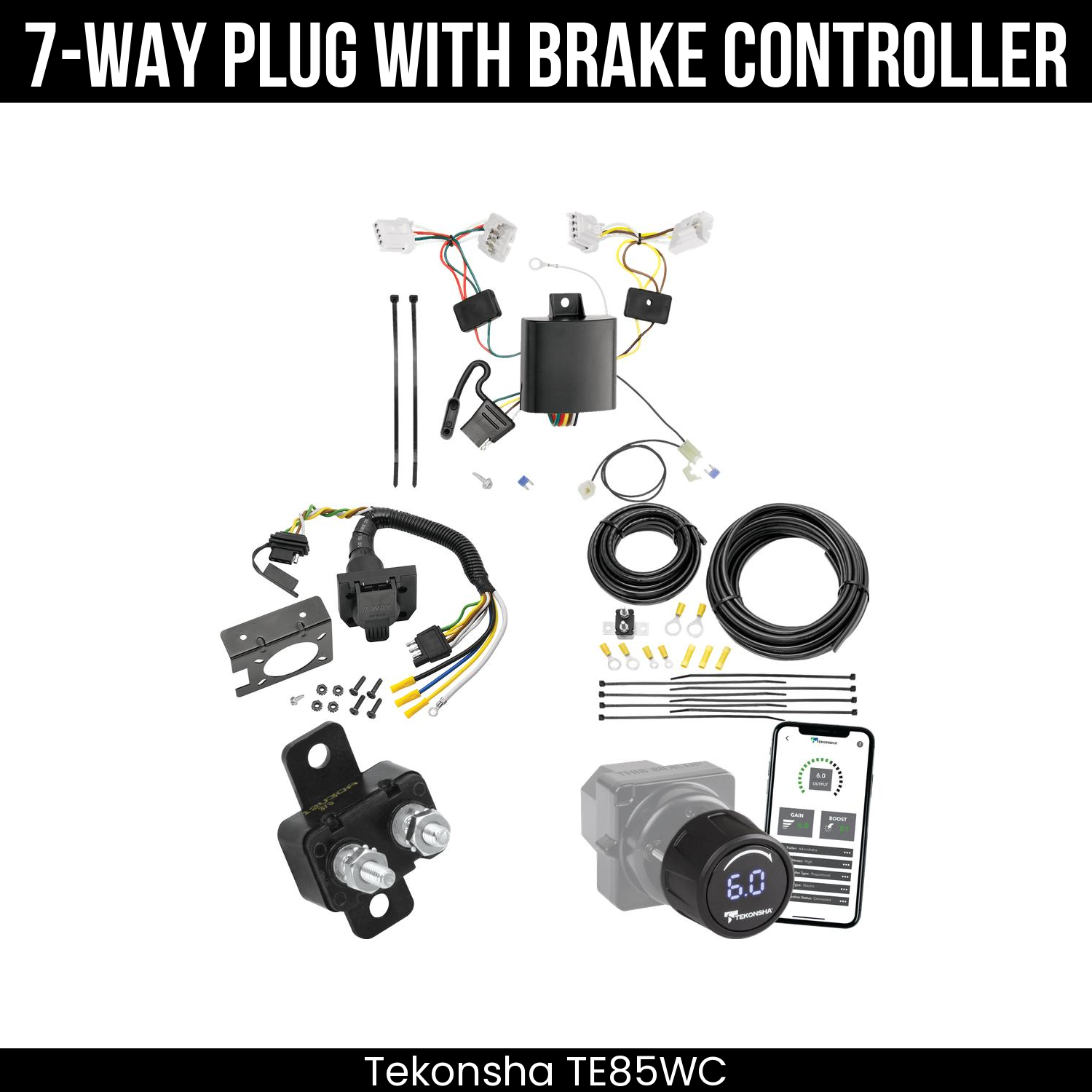 Trailer Wiring 7-Way Plug w/ Bracket , Tekonsha Prodigy iD Smart Brake Control