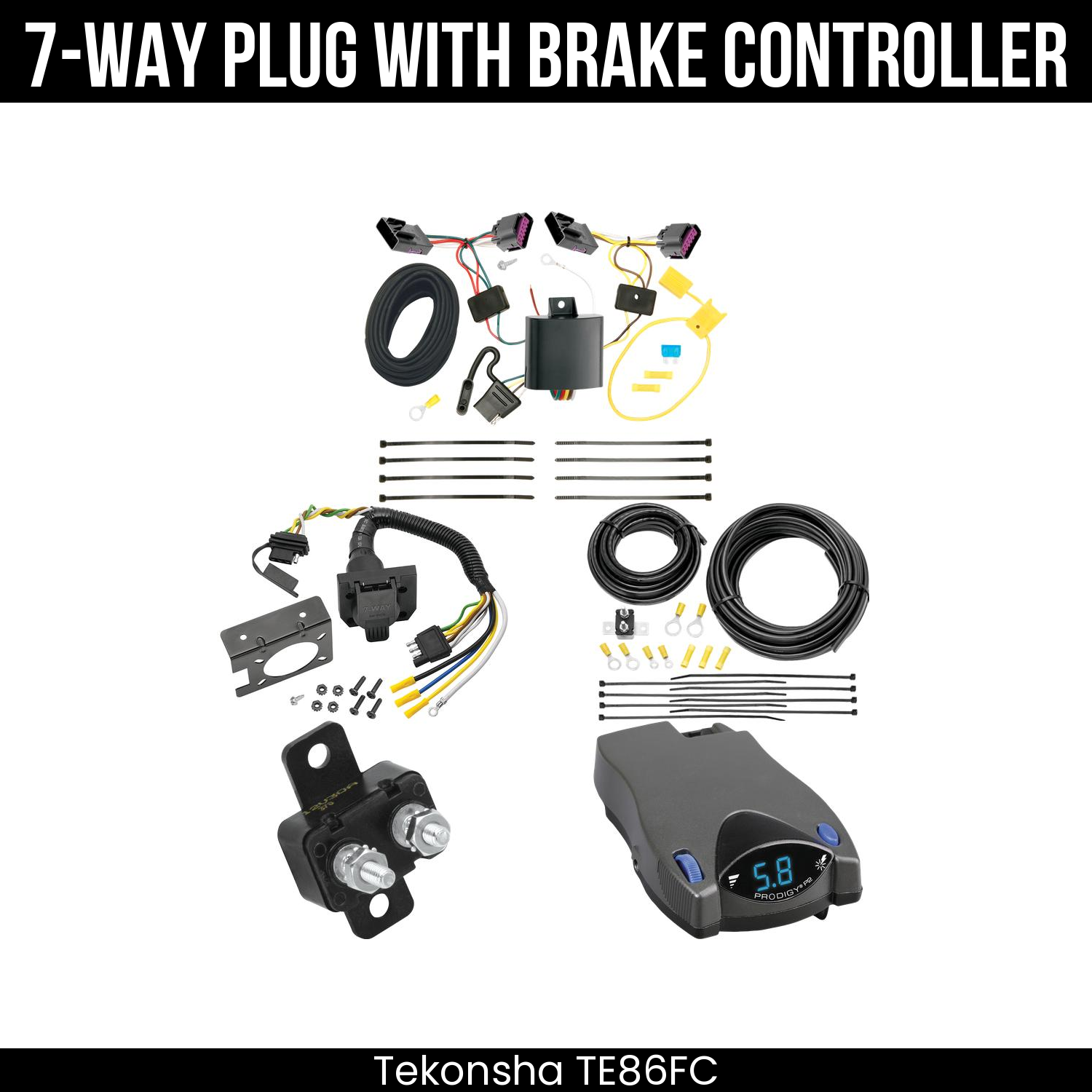 Trailer Wiring 7-Way Plug w/ Bracket , Tekonsha Prodigy P2 Brake Control