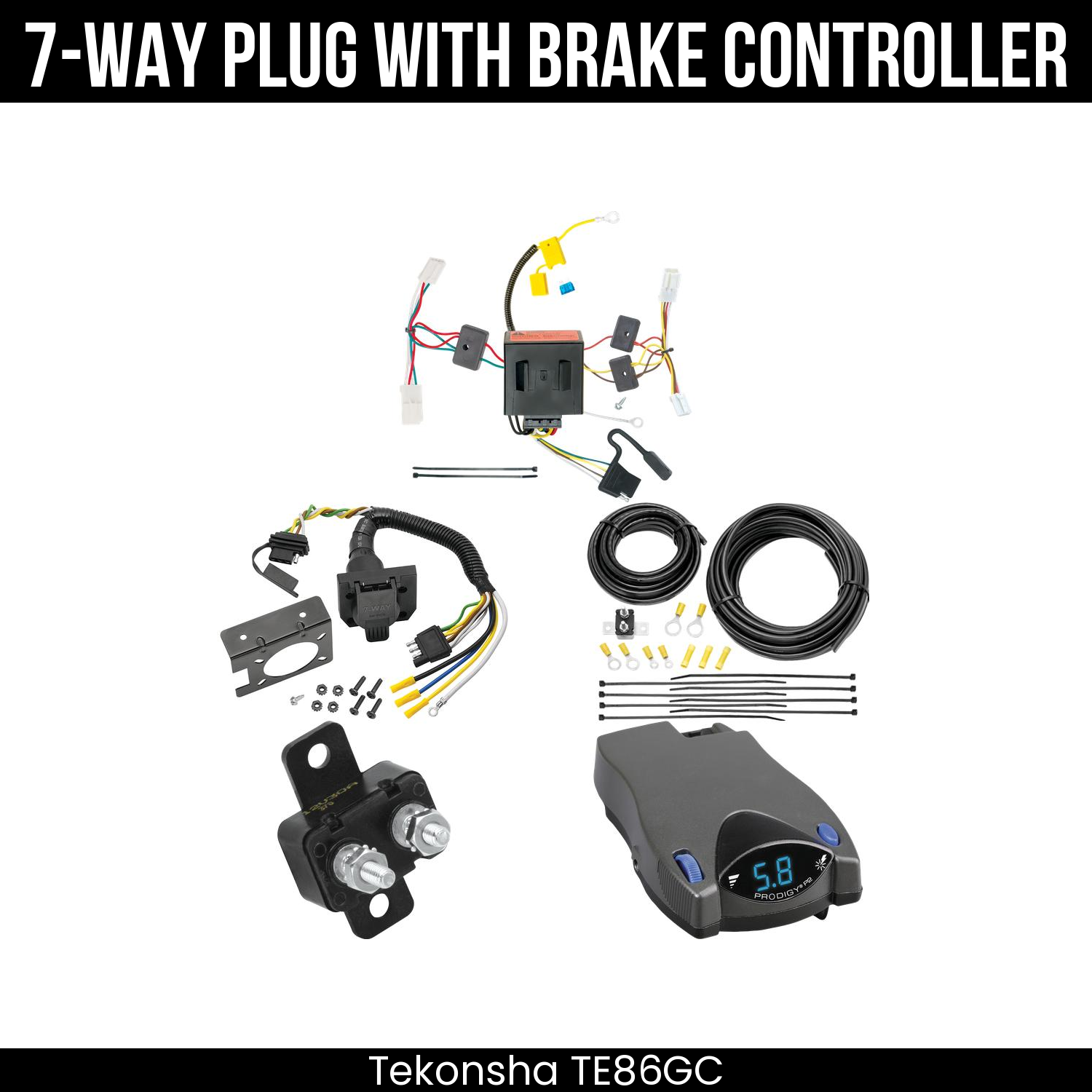Trailer Wiring 7-Way Plug w/ Bracket , Tekonsha Prodigy P2 Brake Control