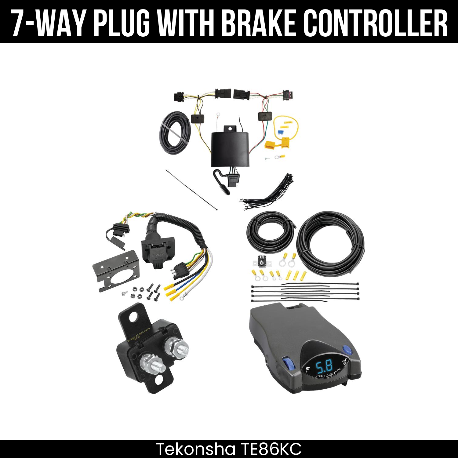 Trailer Wiring 7-Way Plug w/ Bracket , Tekonsha Prodigy P2 Brake Control