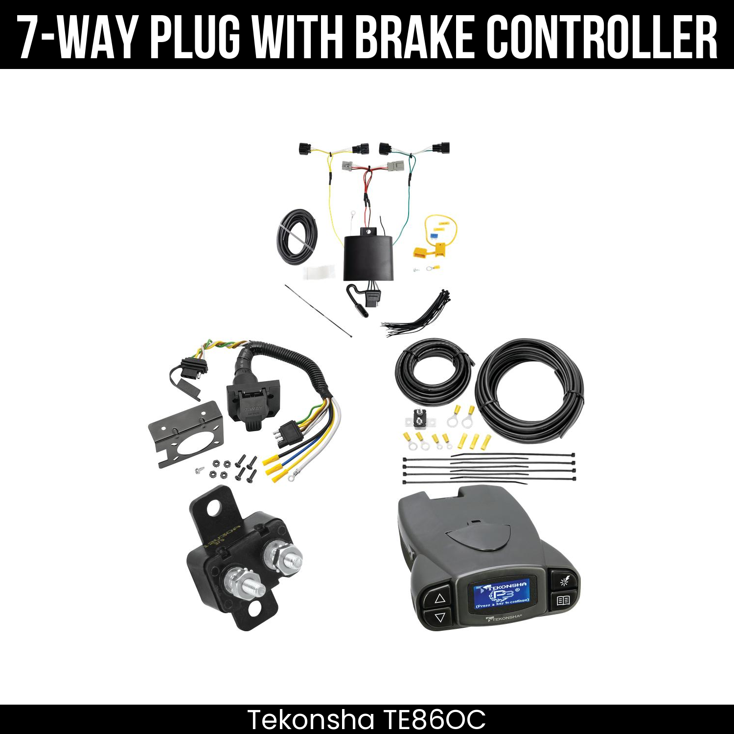 Trailer Wiring 7-Way Plug w/ Bracket , Tekonsha Prodigy P3 Brake Control