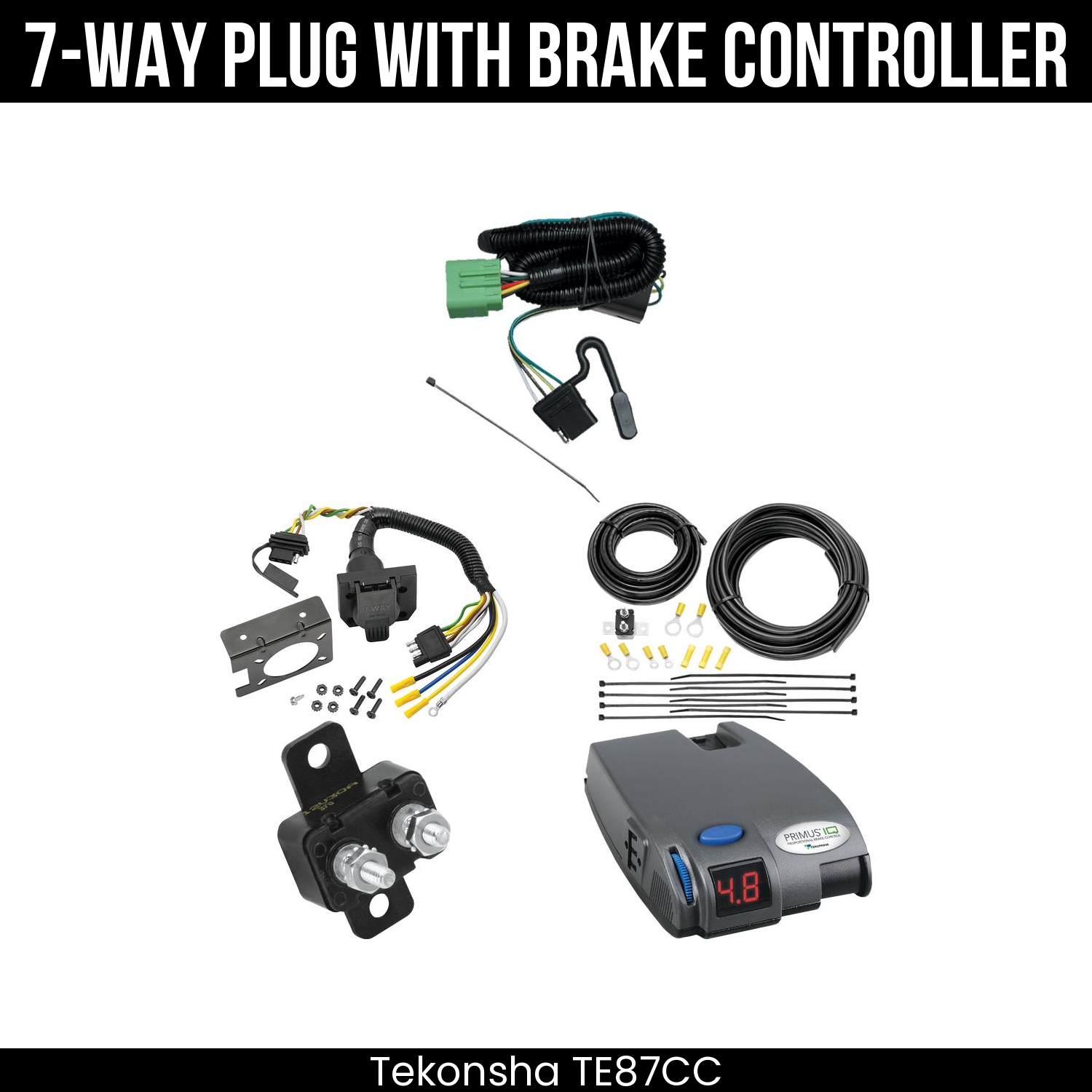 Trailer Wiring 7-Way Plug w/ Bracket , Tekonsha Primus IQ Brake Control