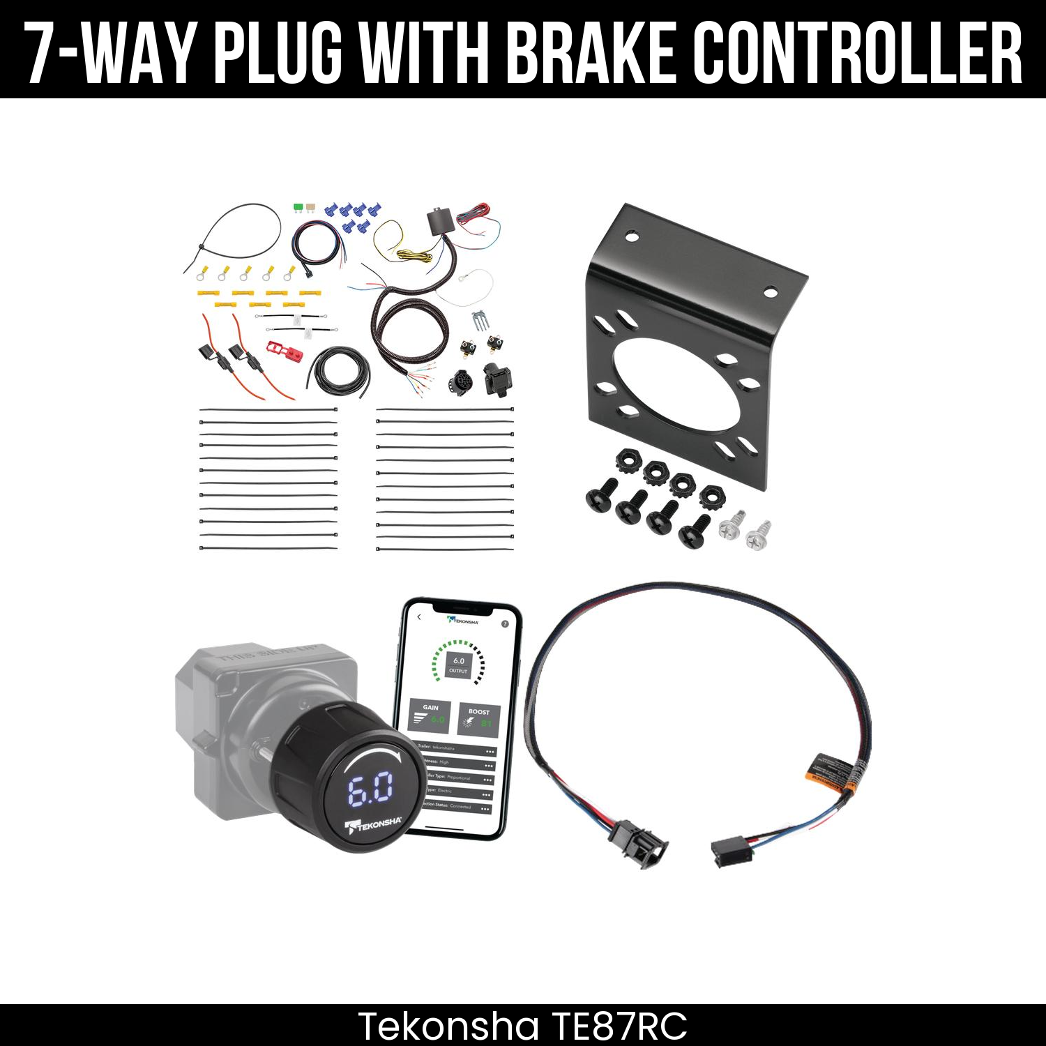 Trailer Wiring 7-Way Plug w/ Bracket , Tekonsha Prodigy iD Smart Brake Control