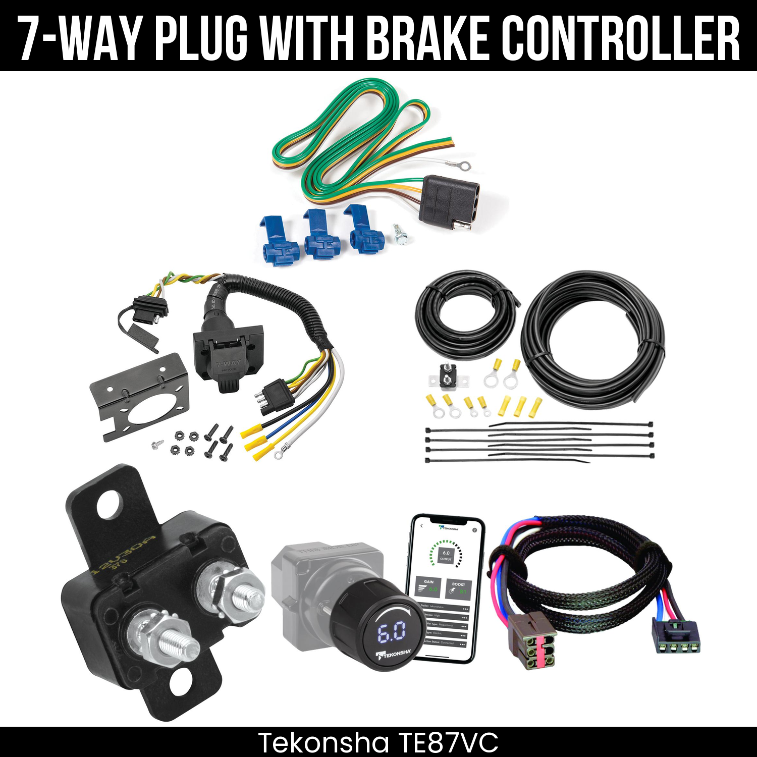 Trailer Wiring 7-Way Plug w/ Bracket , Tekonsha Prodigy iD Smart Brake Control