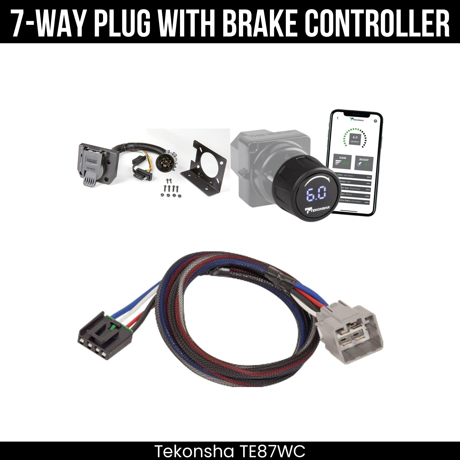 Trailer Wiring 7-Way Plug w/ Bracket , Tekonsha Prodigy iD Smart Brake Control