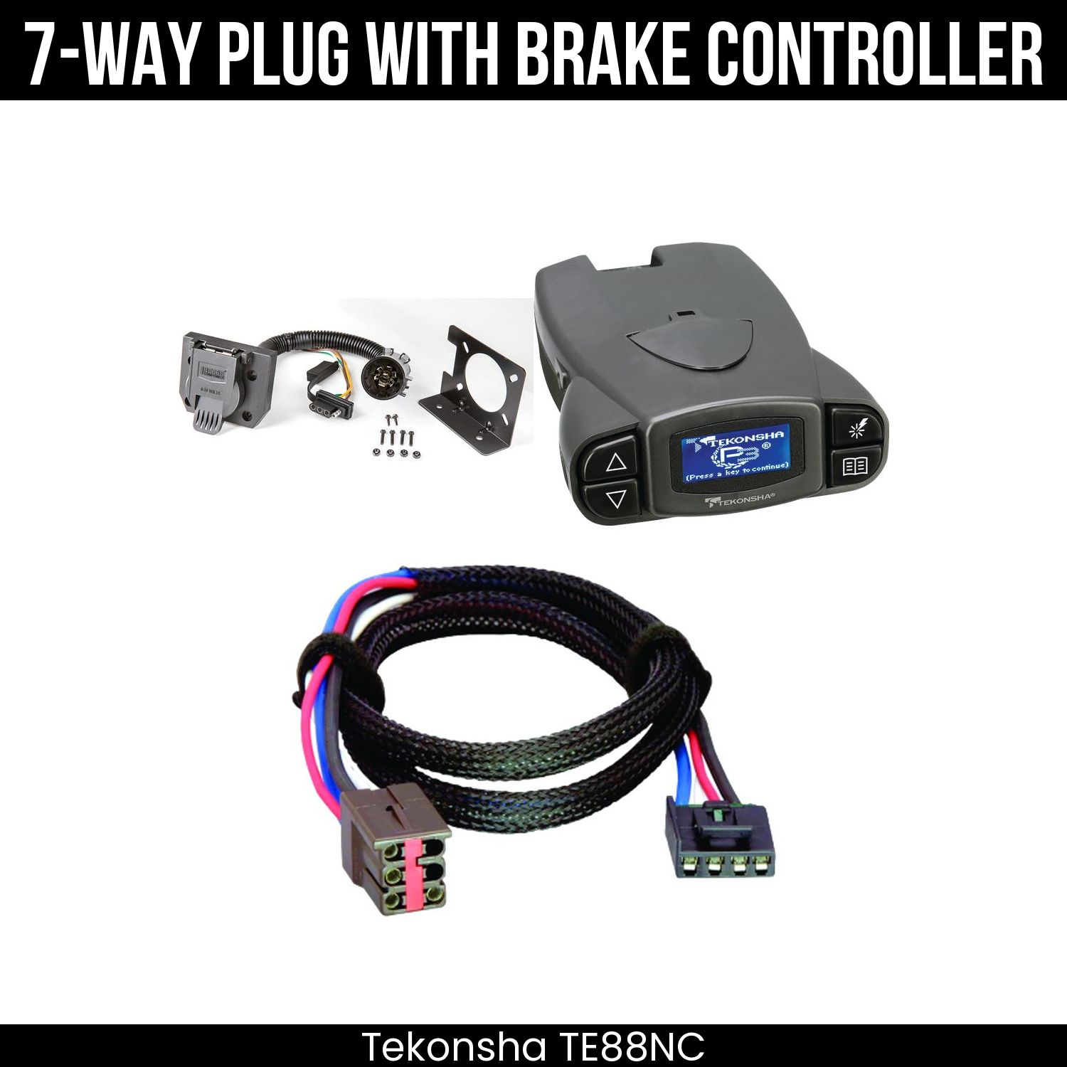 Trailer Wiring 7-Way Plug w/ Bracket , Tekonsha Prodigy P3 Brake Control