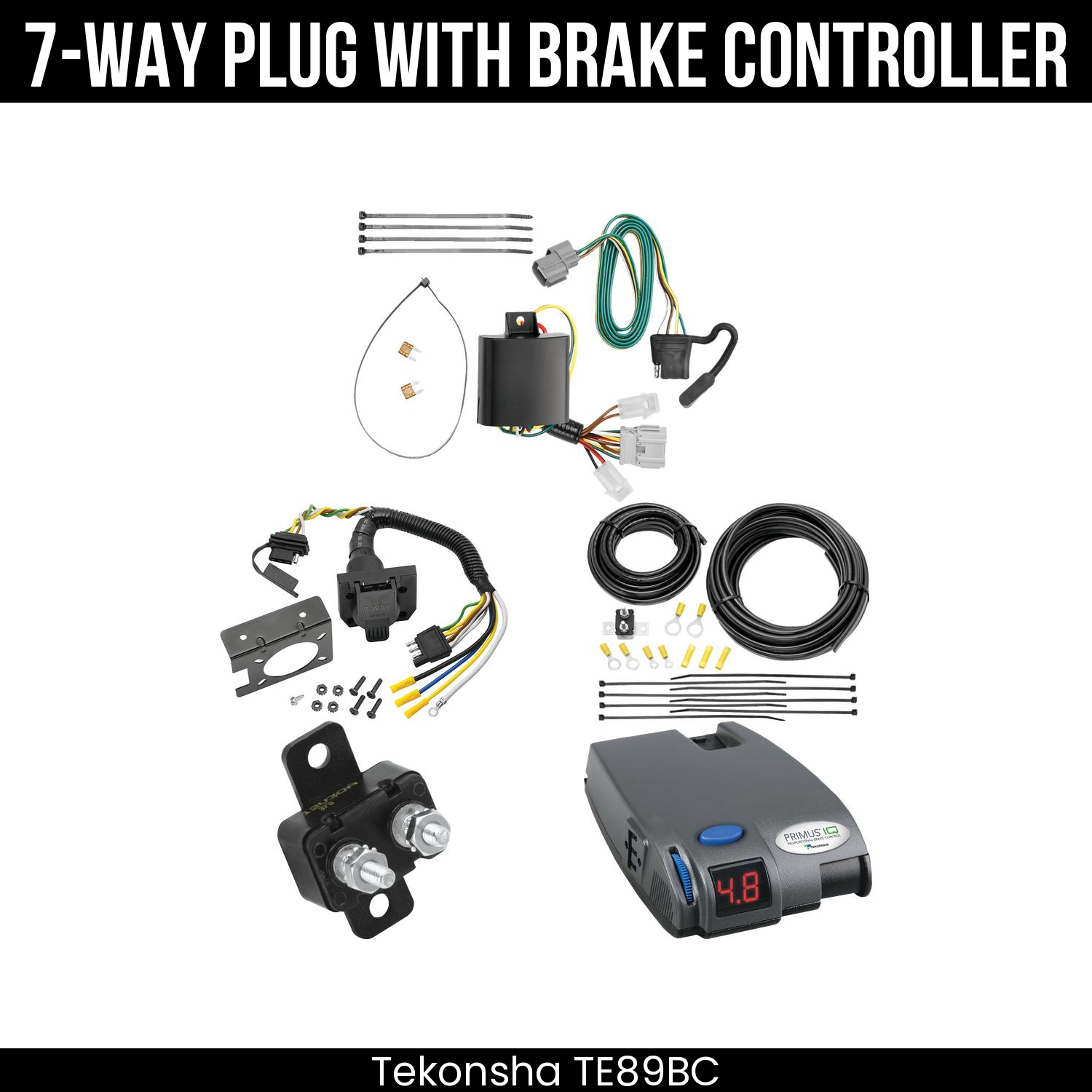 Trailer Wiring 7-Way Plug w/ Bracket , Tekonsha Primus IQ Brake Control