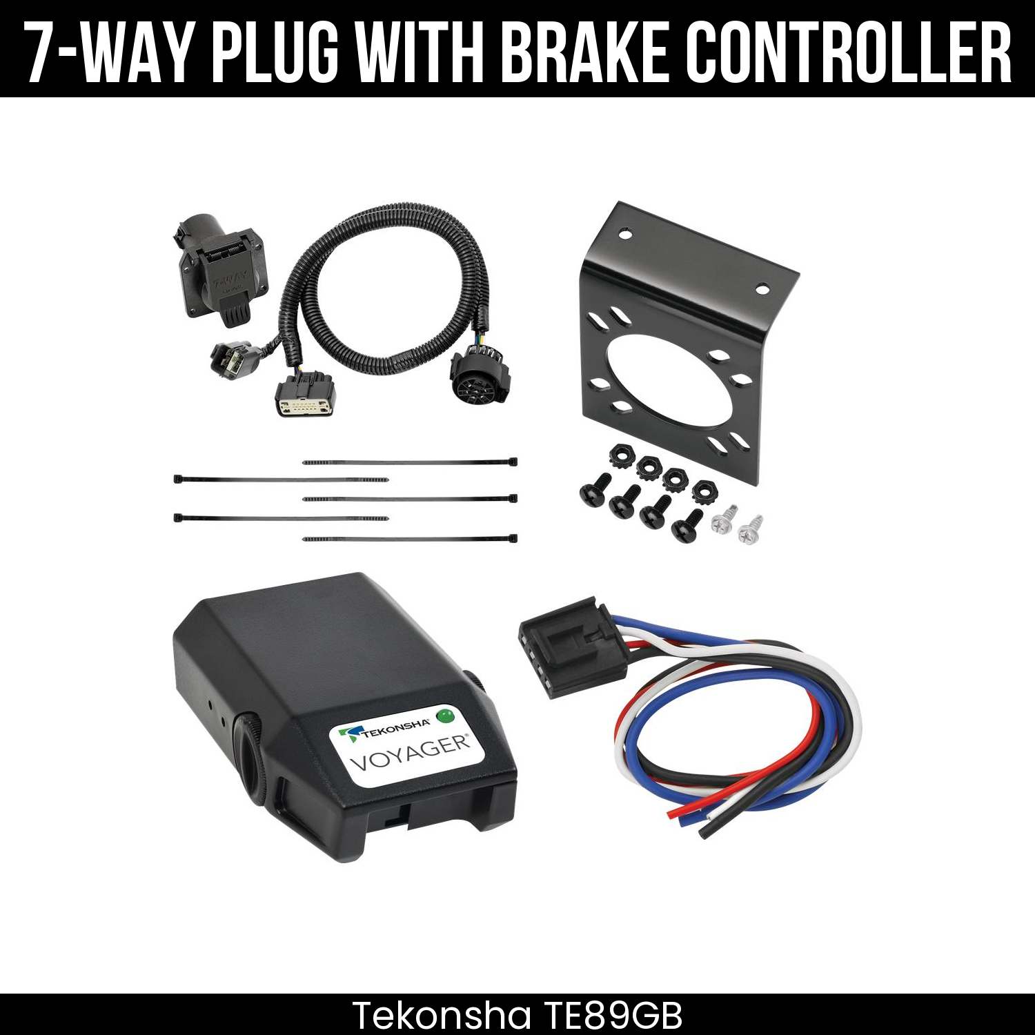 Trailer Wiring 7-Way Plug w/ Bracket , Tekonsha Voyager Brake Control