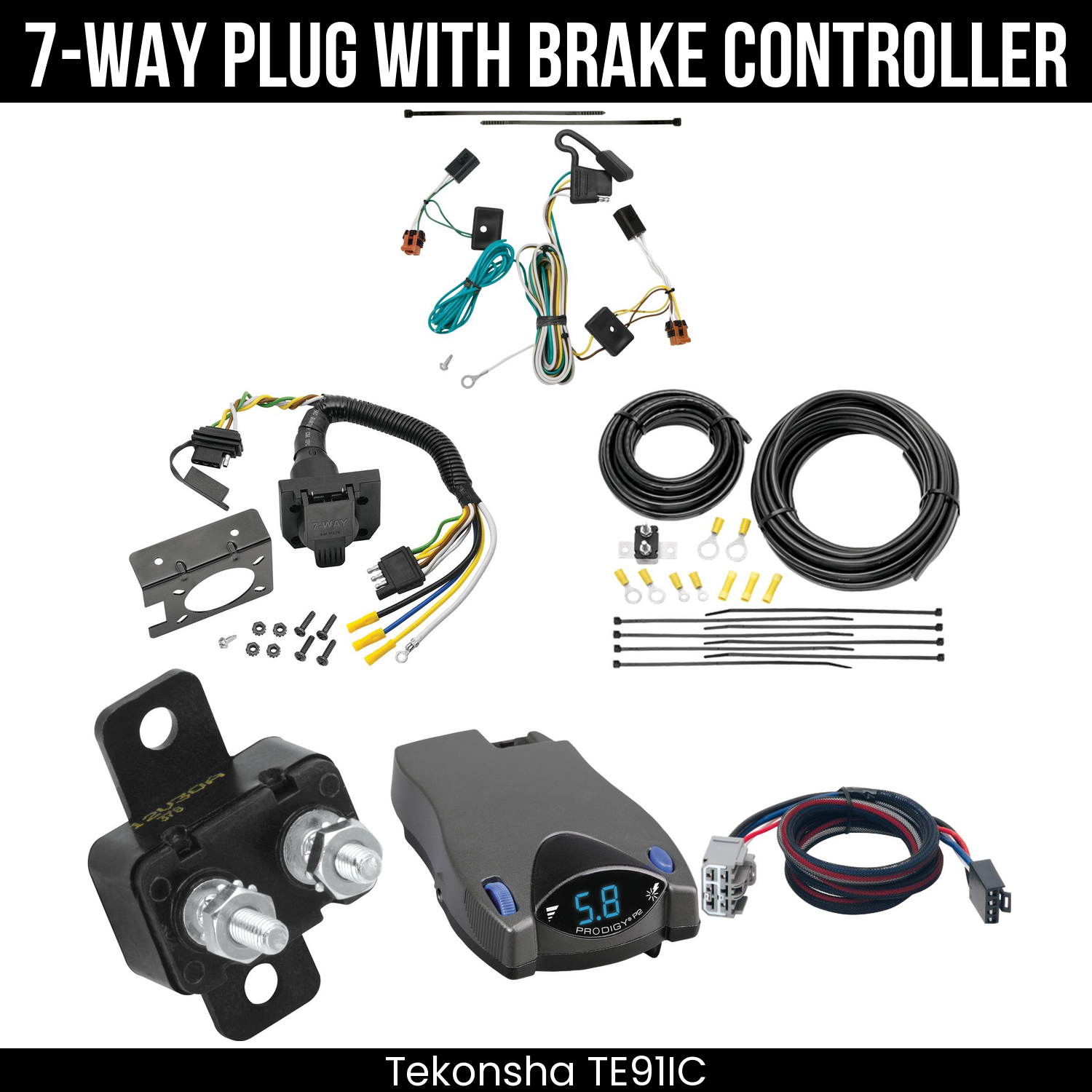 Trailer Wiring 7-Way Plug w/ Bracket , Tekonsha Prodigy P2 Brake Control