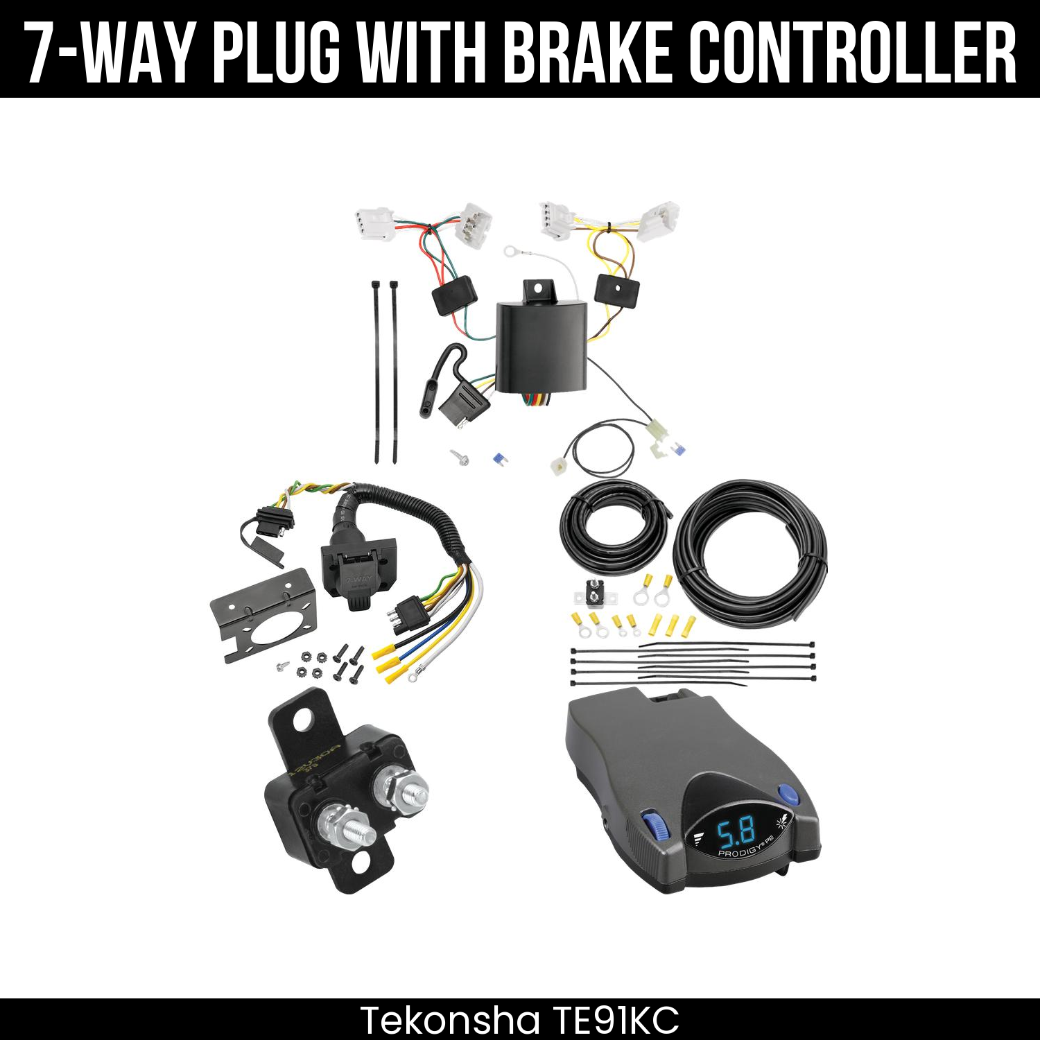 Trailer Wiring 7-Way Plug w/ Bracket , Tekonsha Prodigy P2 Brake Control