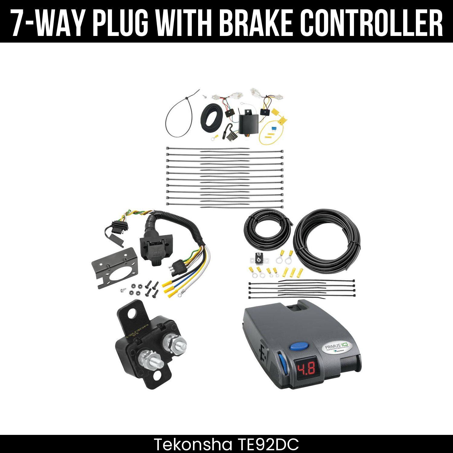 Trailer Wiring 7-Way Plug w/ Bracket , Tekonsha Primus IQ Brake Control