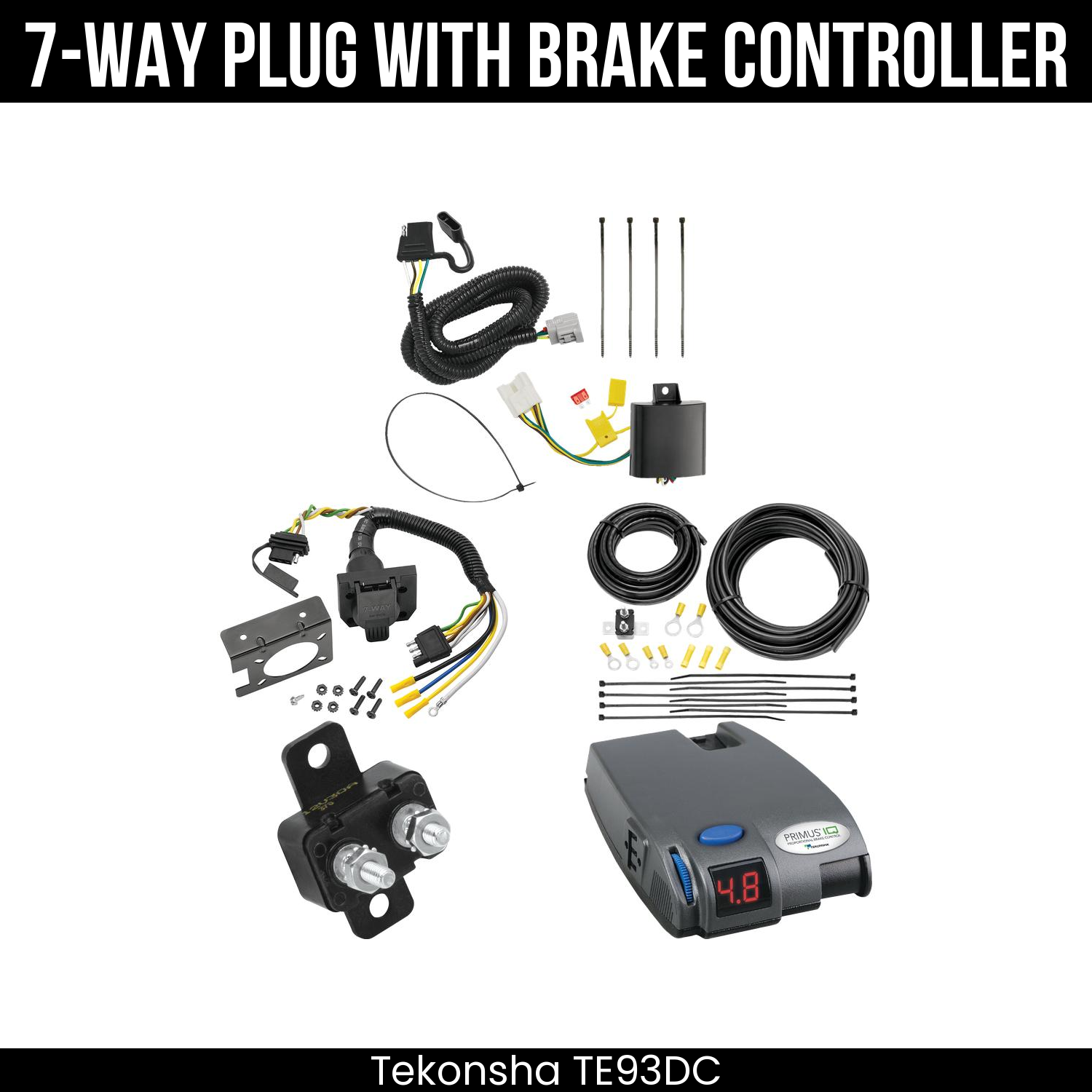 Trailer Wiring 7-Way Plug w/ Bracket , Tekonsha Primus IQ Brake Control