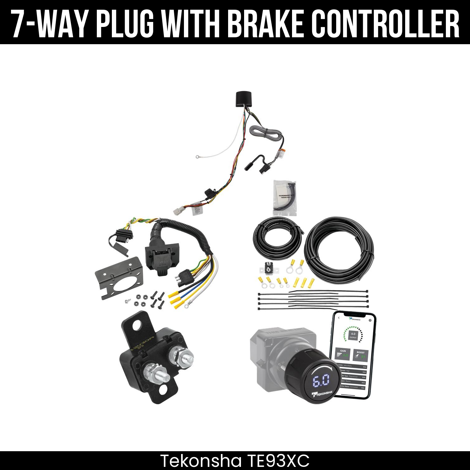 Trailer Wiring 7-Way Plug w/ Bracket , Tekonsha Prodigy iD Smart Brake Control