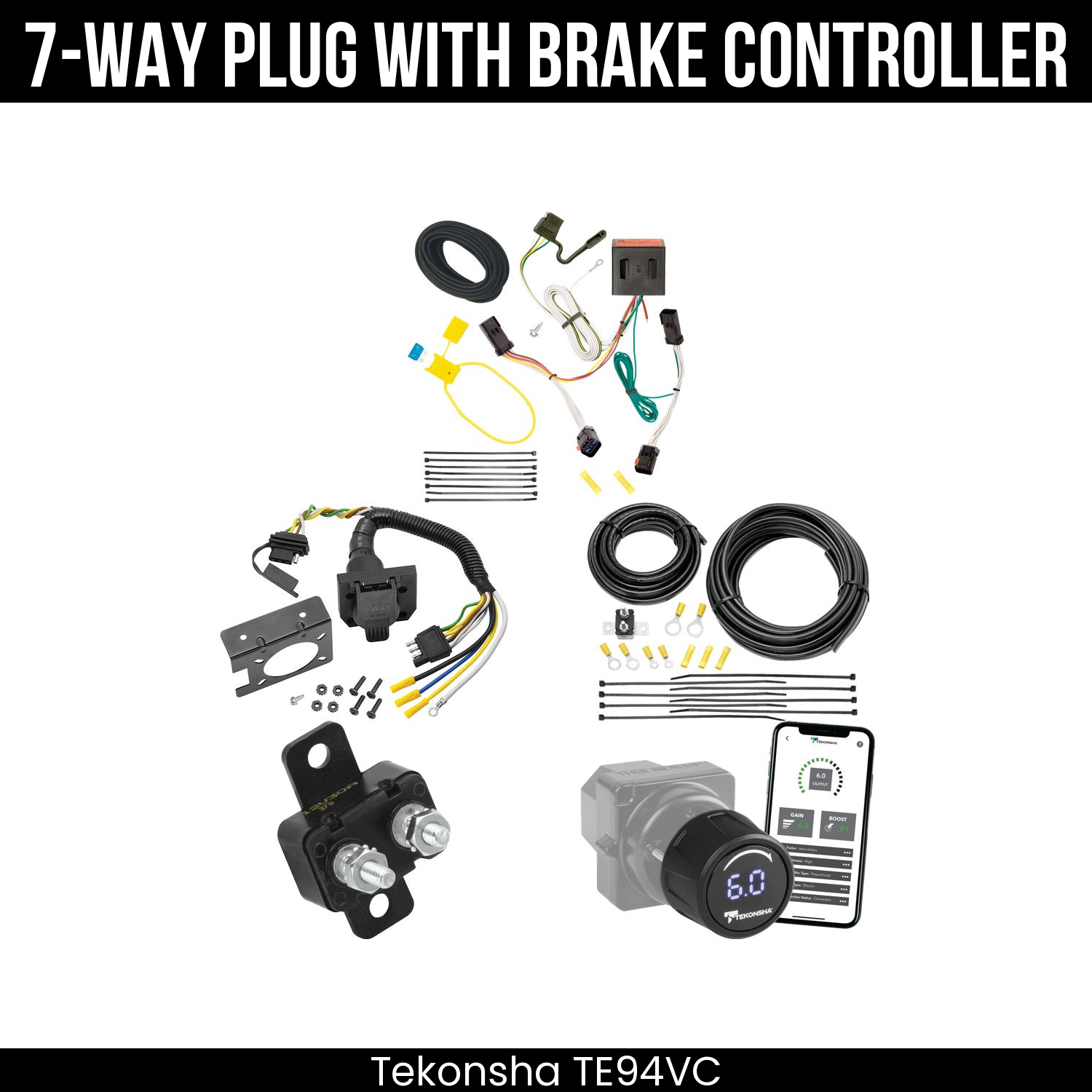 Trailer Wiring 7-Way Plug w/ Bracket , Tekonsha Prodigy iD Smart Brake Control