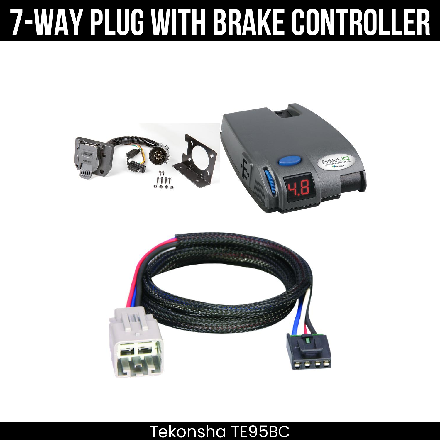 Trailer Wiring 7-Way Plug w/ Bracket , Tekonsha Primus IQ Brake Control