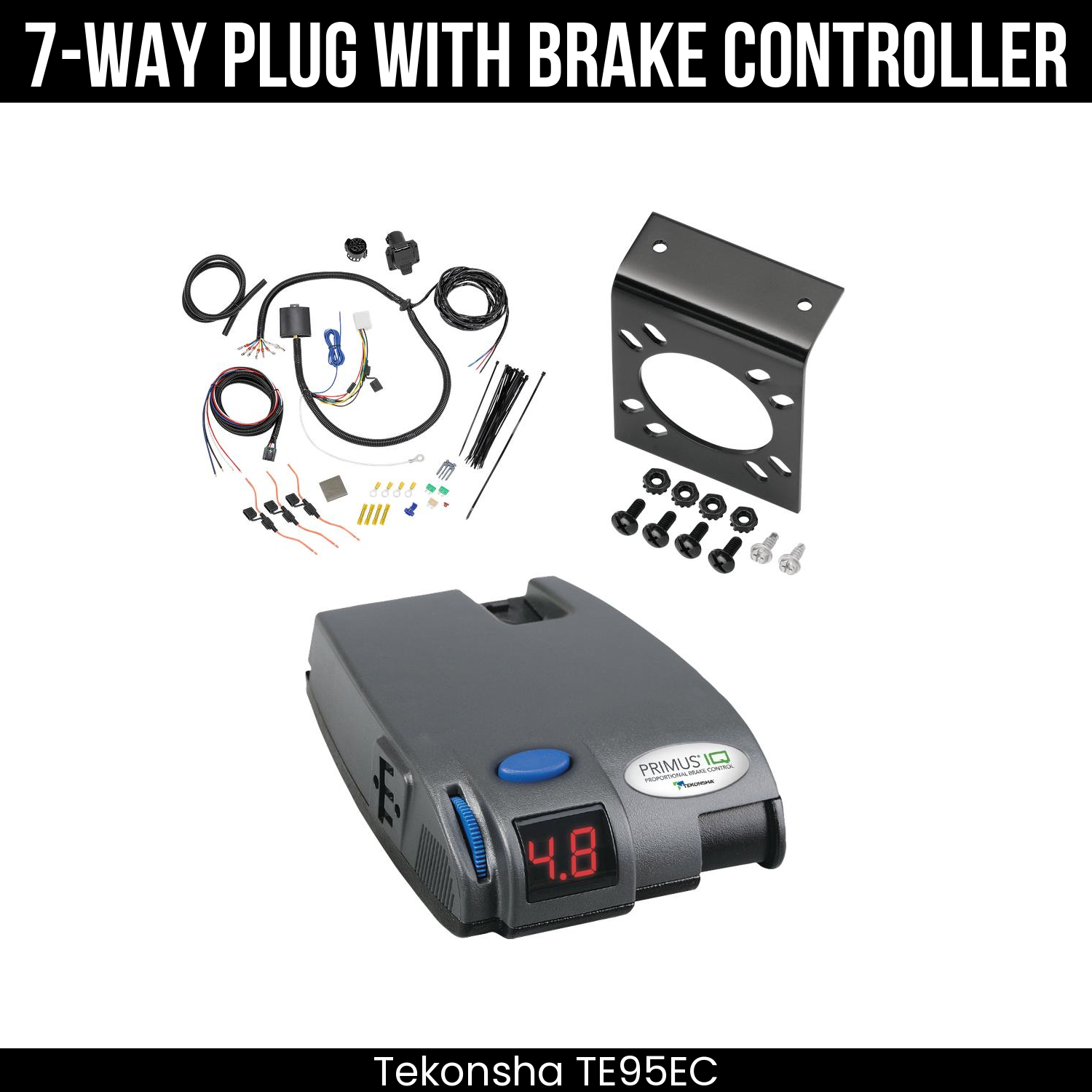 Trailer Wiring 7-Way Plug w/ Bracket , Tekonsha Primus IQ Brake Control