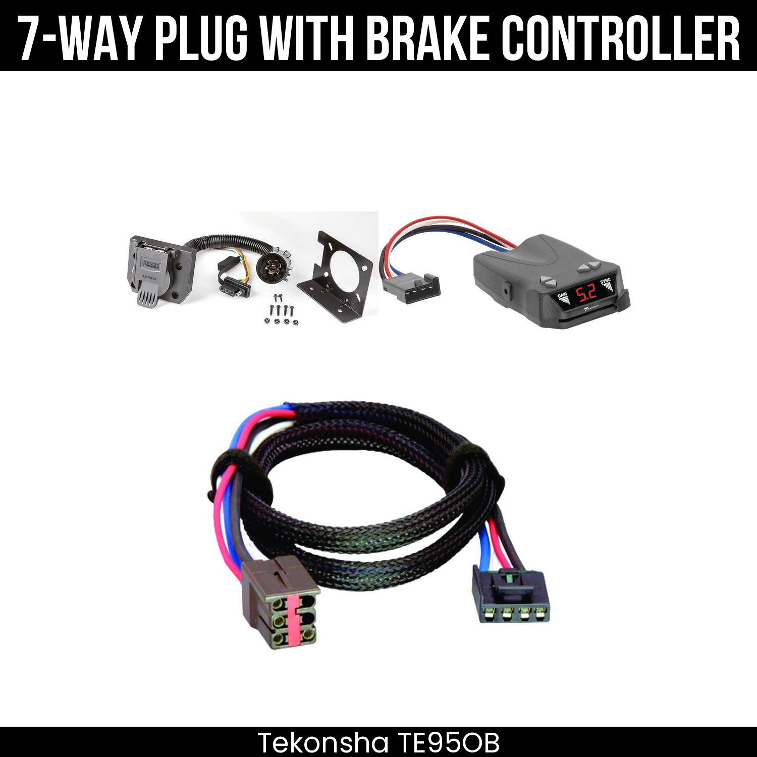 Trailer Wiring 7-Way Plug w/ Bracket , Tekonsha Brakeman IV Brake Control