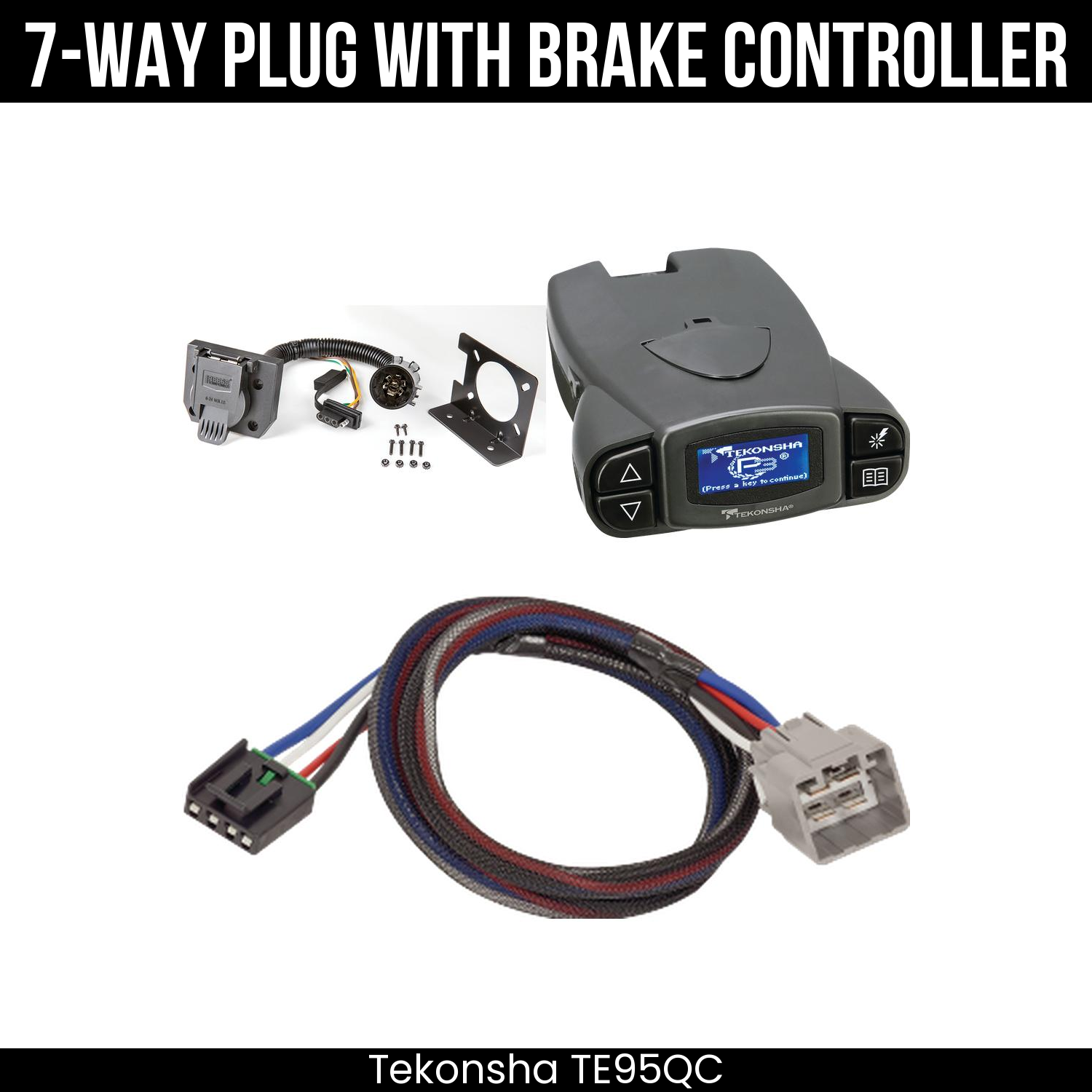 Trailer Wiring 7-Way Plug w/ Bracket , Tekonsha Prodigy P3 Brake Control