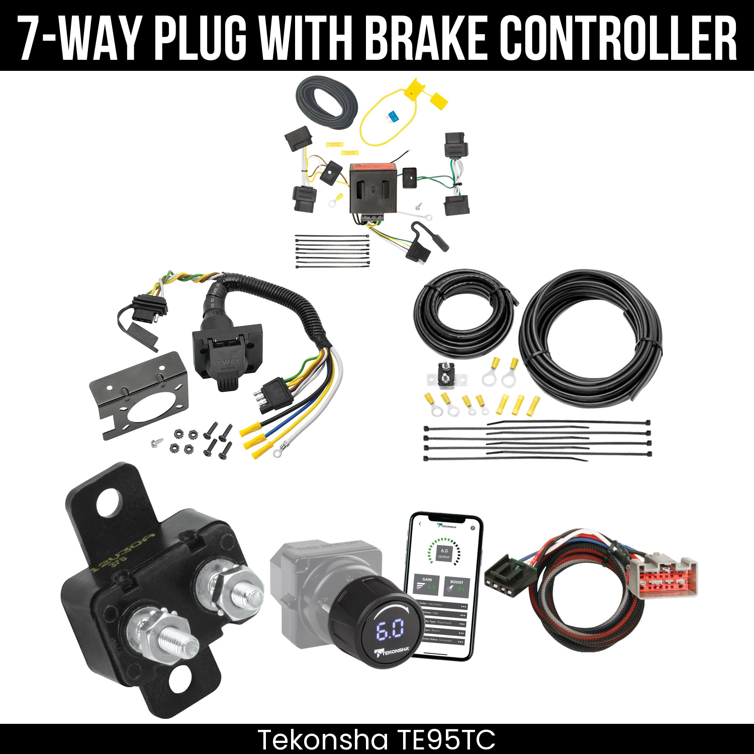 Trailer Wiring 7-Way Plug w/ Bracket , Tekonsha Prodigy iD Smart Brake Control