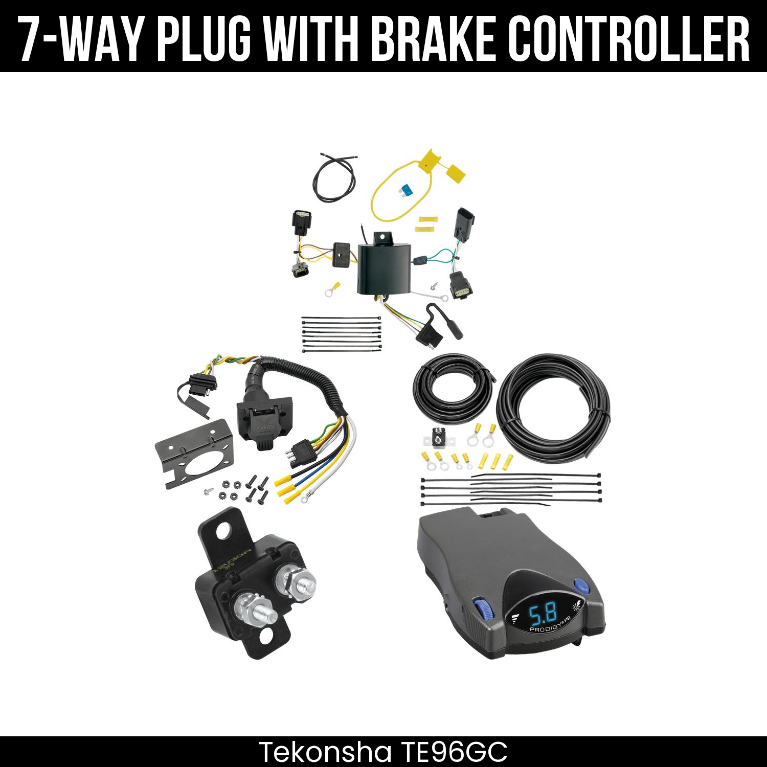 Trailer Wiring 7-Way Plug w/ Bracket , Tekonsha Prodigy P2 Brake Control